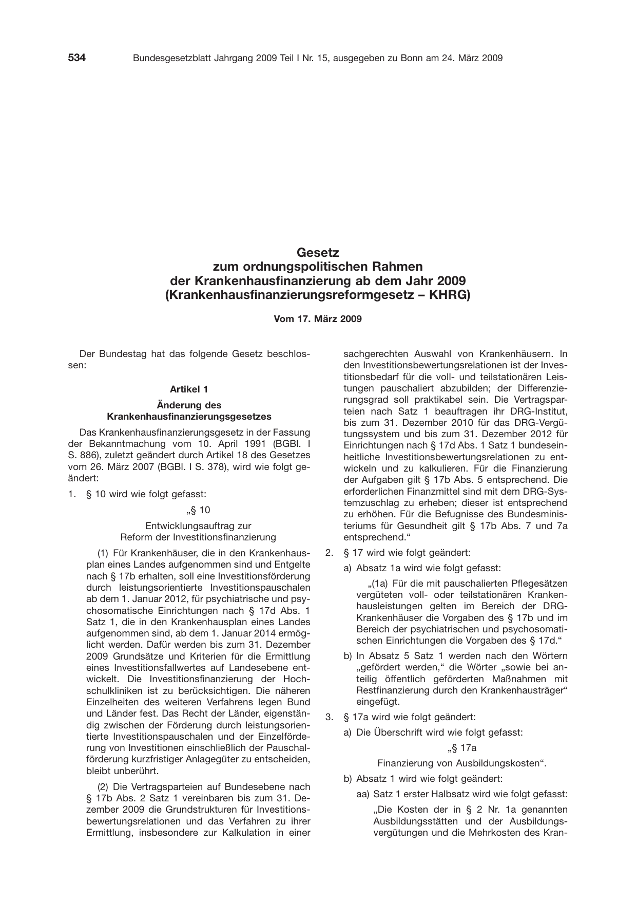 BGBl. 2009, Seite 534 — Originalseite als Abbildung