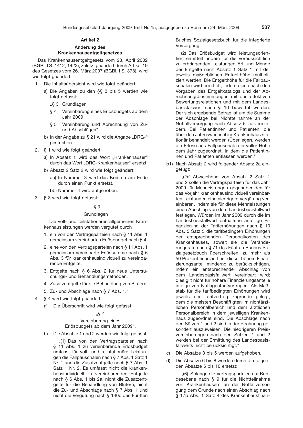 BGBl. 2009, Seite 537 — Originalseite als Abbildung