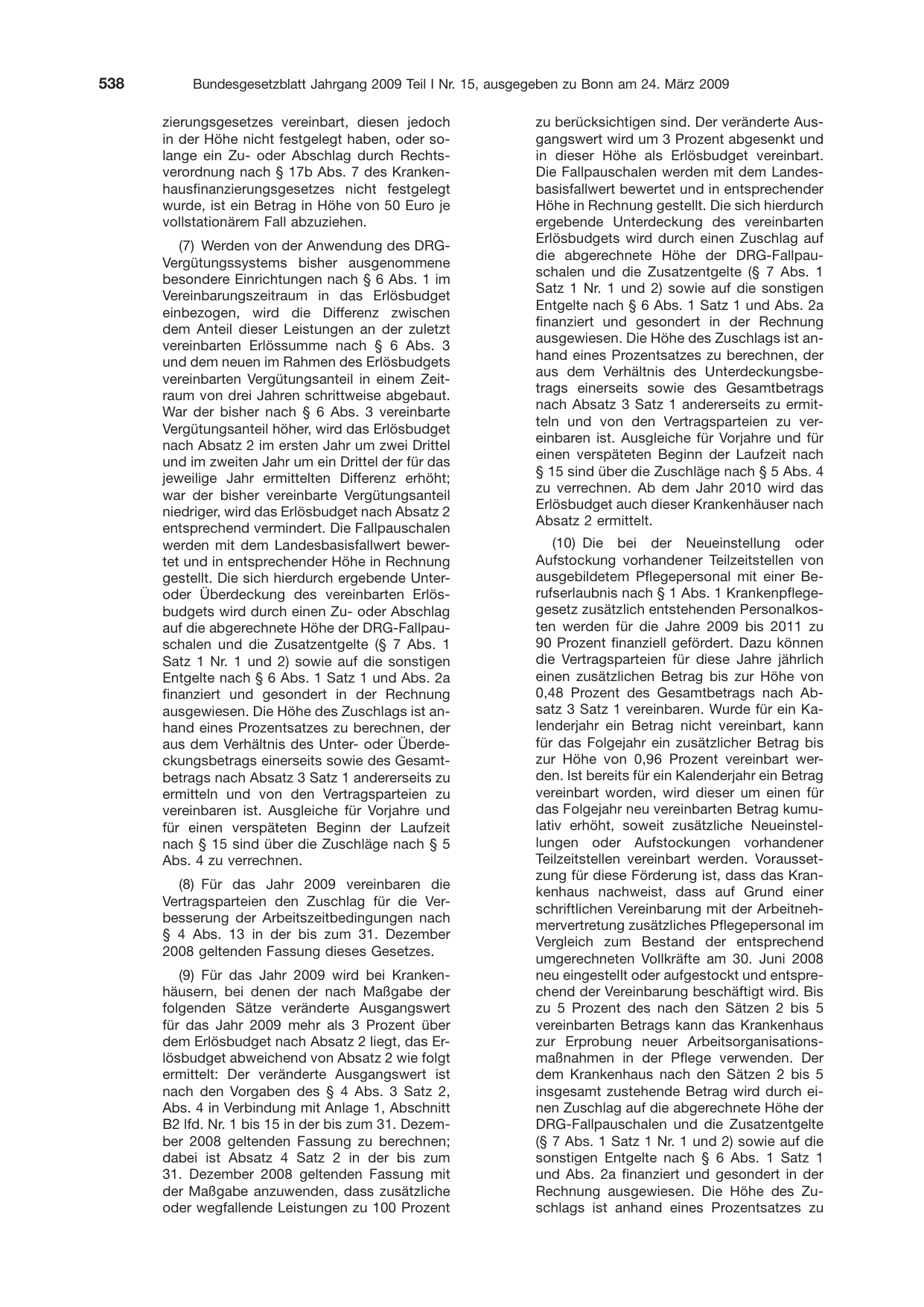 BGBl. 2009, Seite 538 — Originalseite als Abbildung
