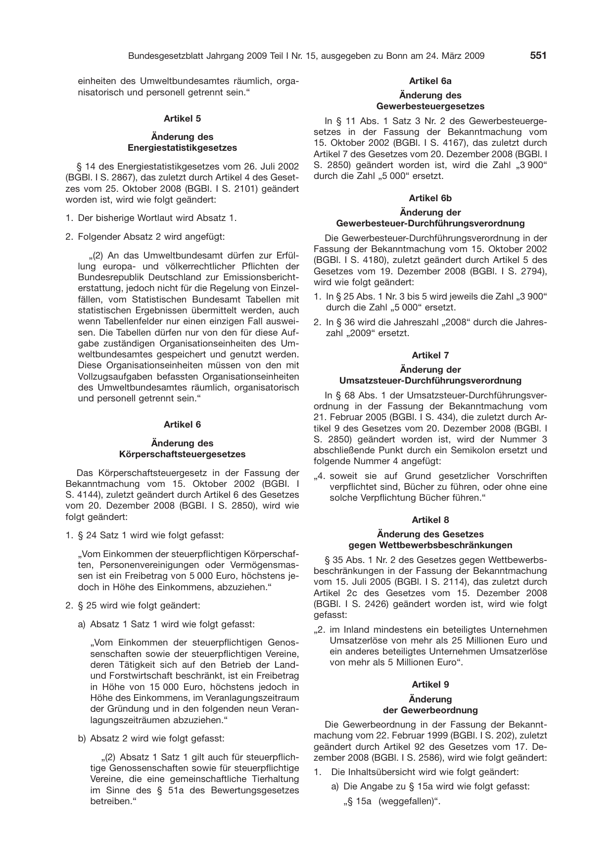 BGBl. 2009, Seite 551 — Originalseite als Abbildung