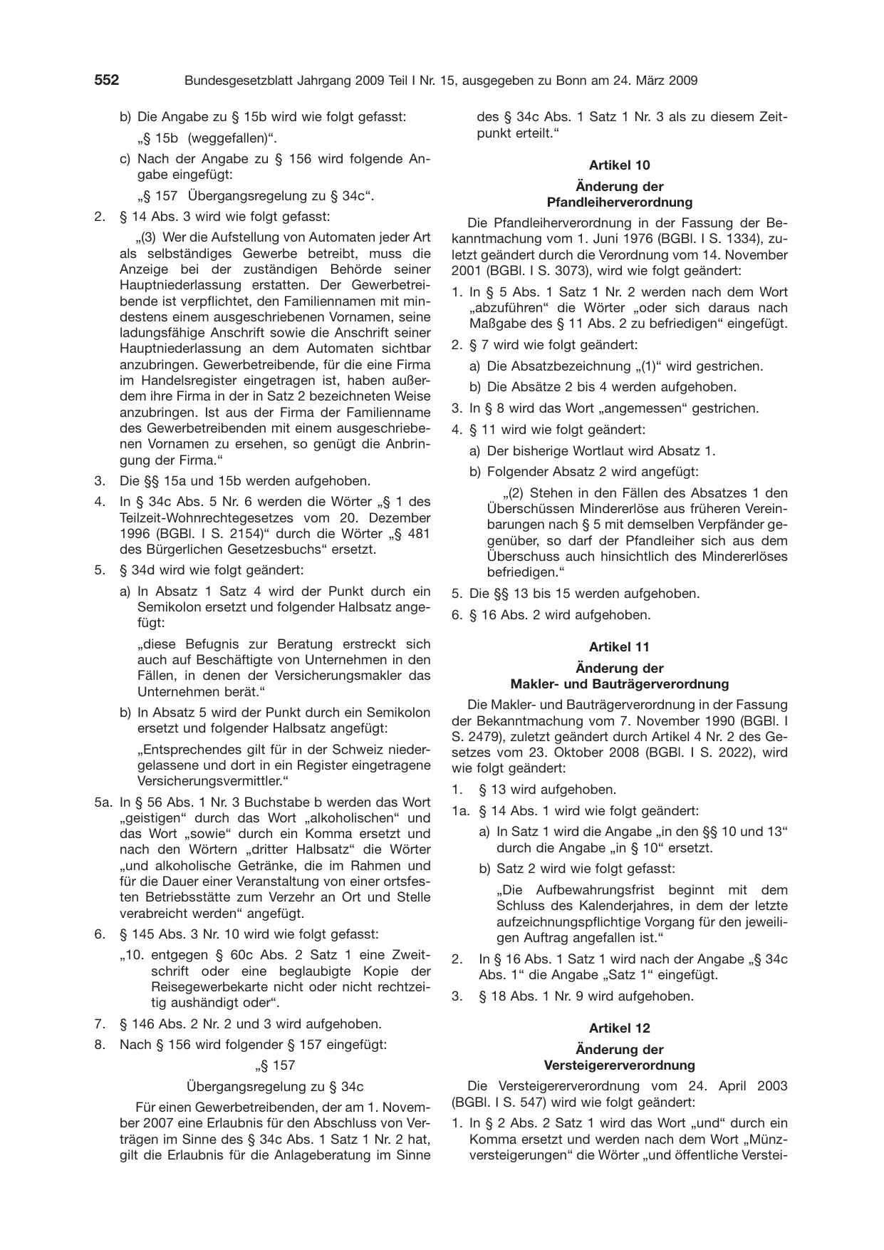 BGBl. 2009, Seite 552 — Originalseite als Abbildung