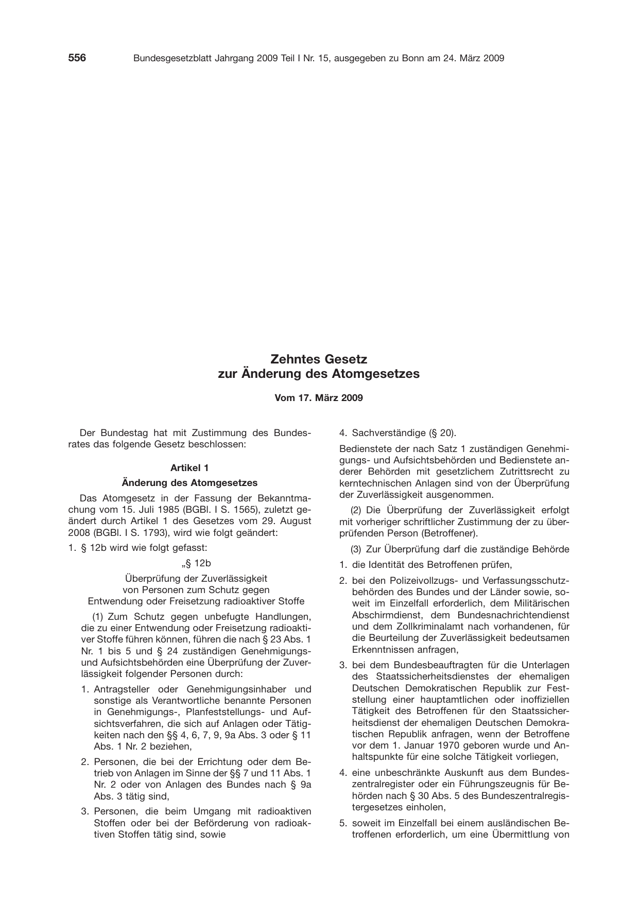 BGBl. 2009, Seite 556 — Originalseite als Abbildung