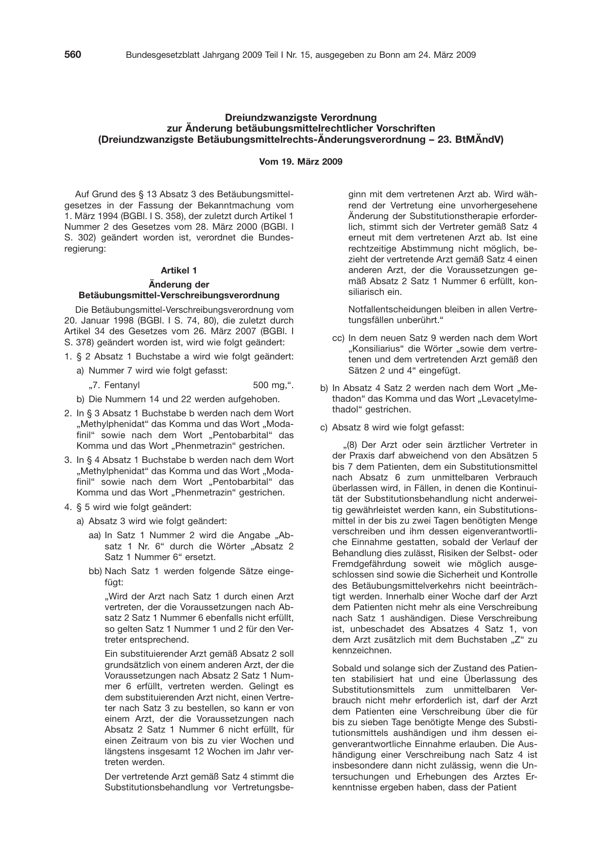 BGBl. 2009, Seite 560 — Originalseite als Abbildung