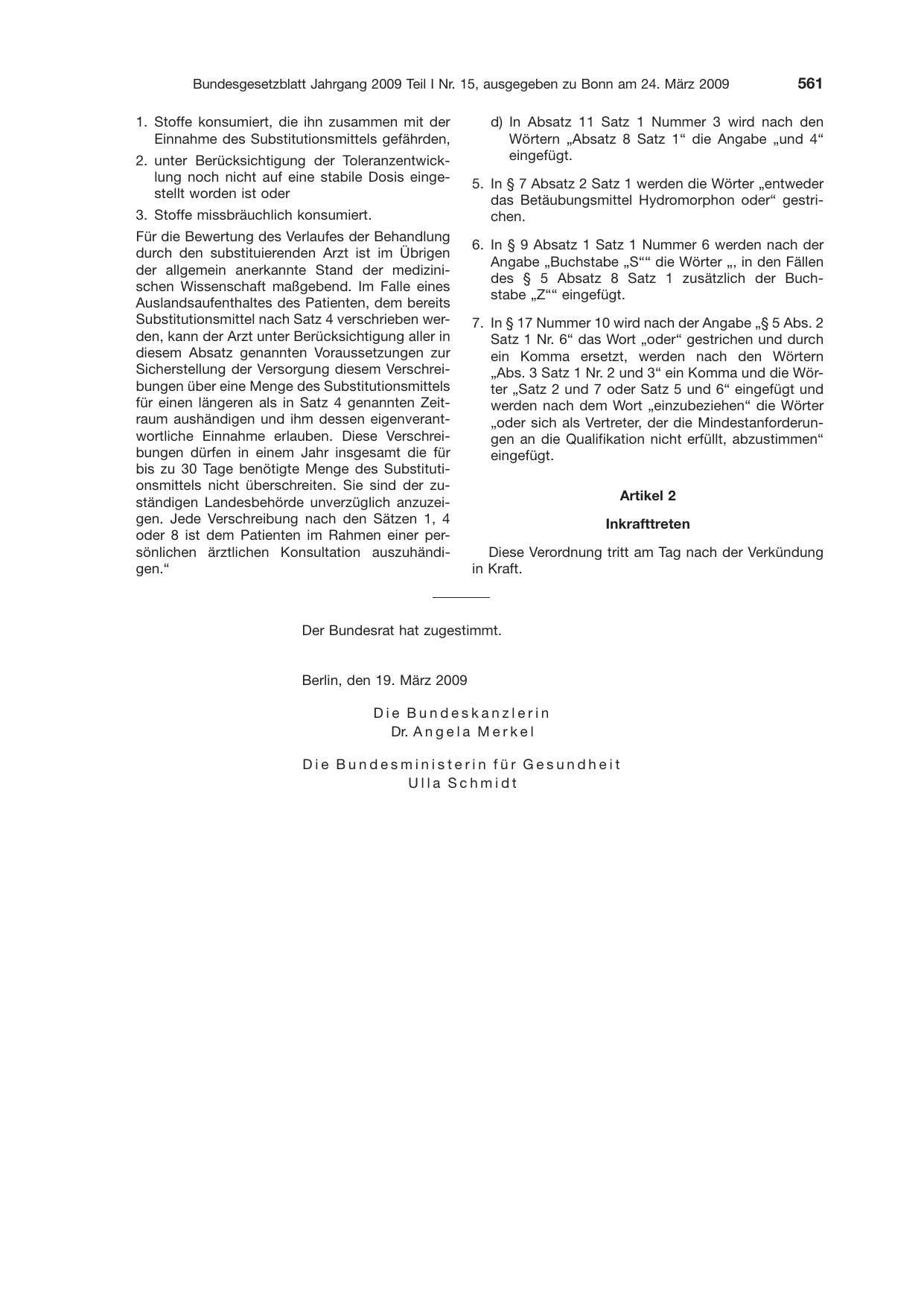 BGBl. 2009, Seite 561 — Originalseite als Abbildung