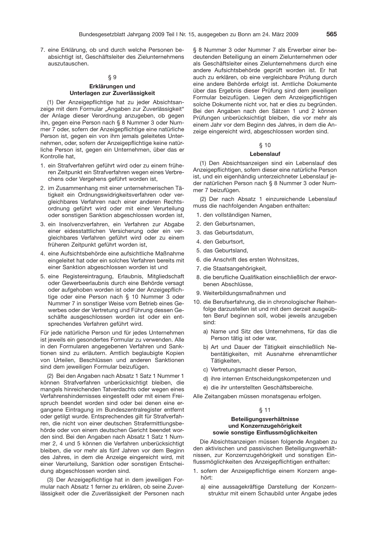 BGBl. 2009, Seite 565 — Originalseite als Abbildung