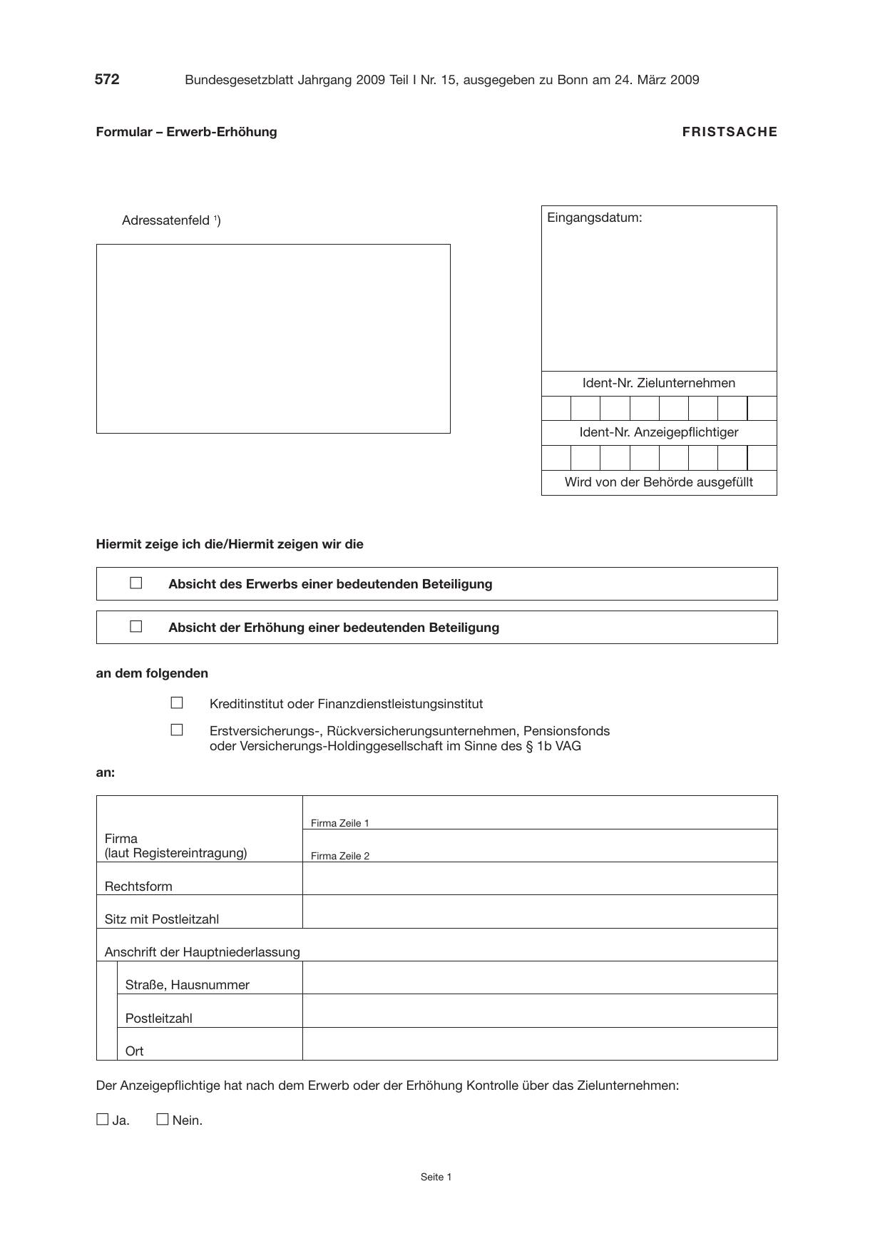 BGBl. 2009, Seite 572 — Originalseite als Abbildung