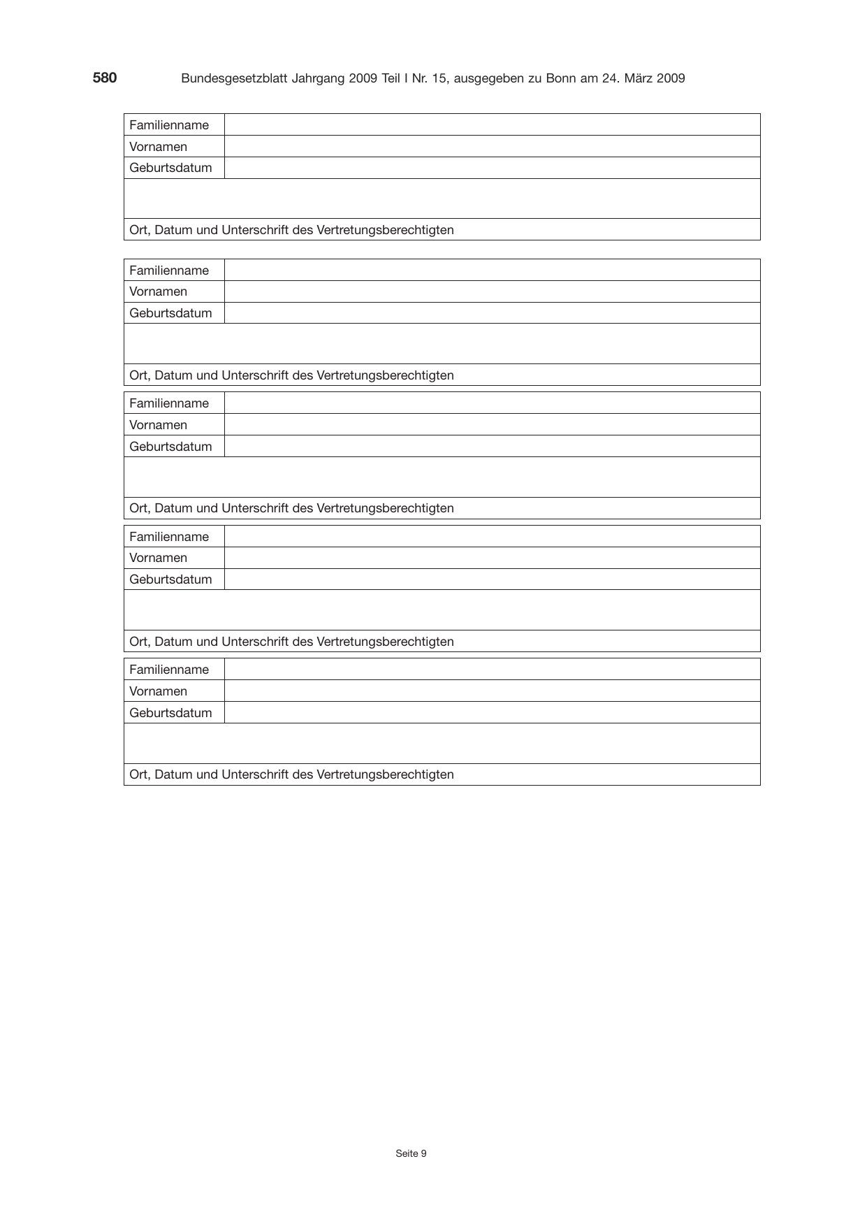 BGBl. 2009, Seite 580 — Originalseite als Abbildung