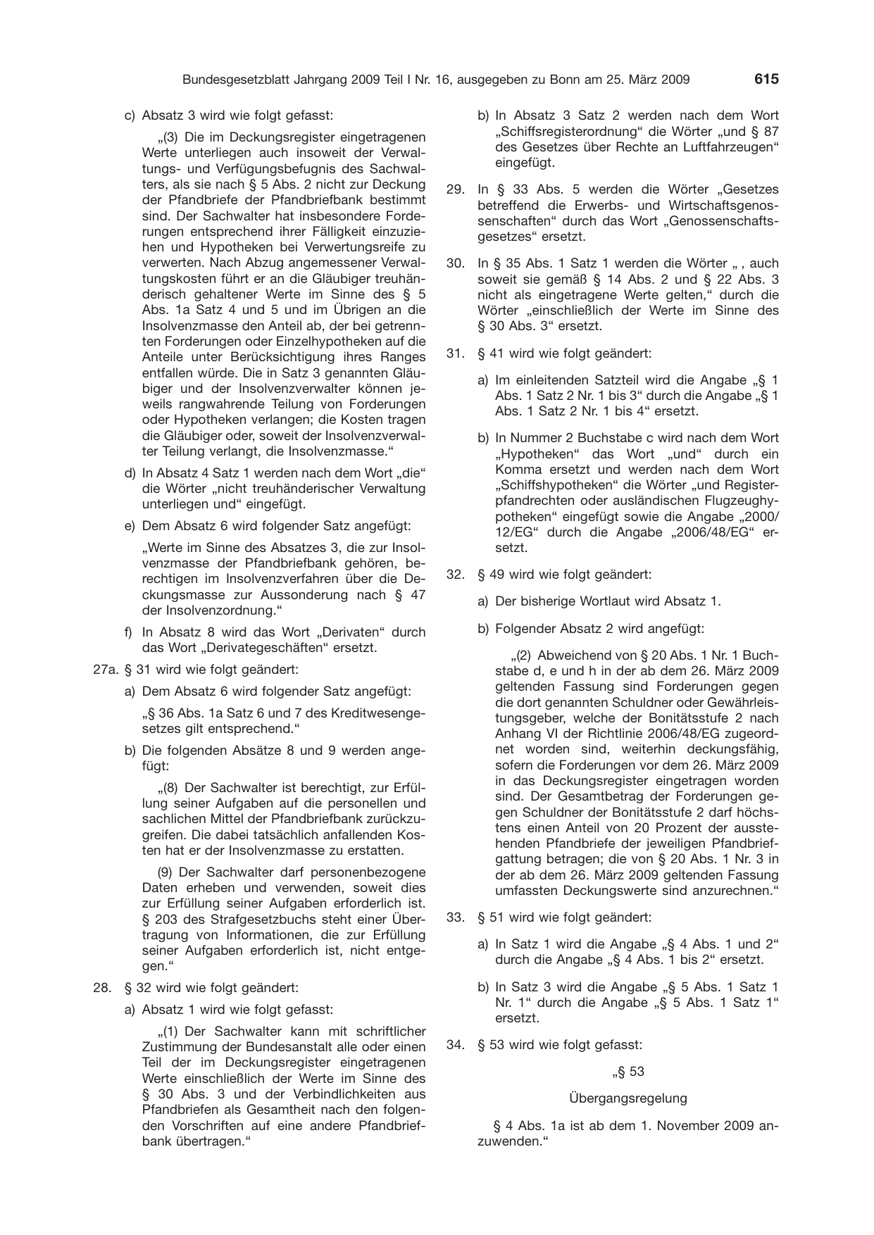 BGBl. 2009, Seite 615 — Originalseite als Abbildung