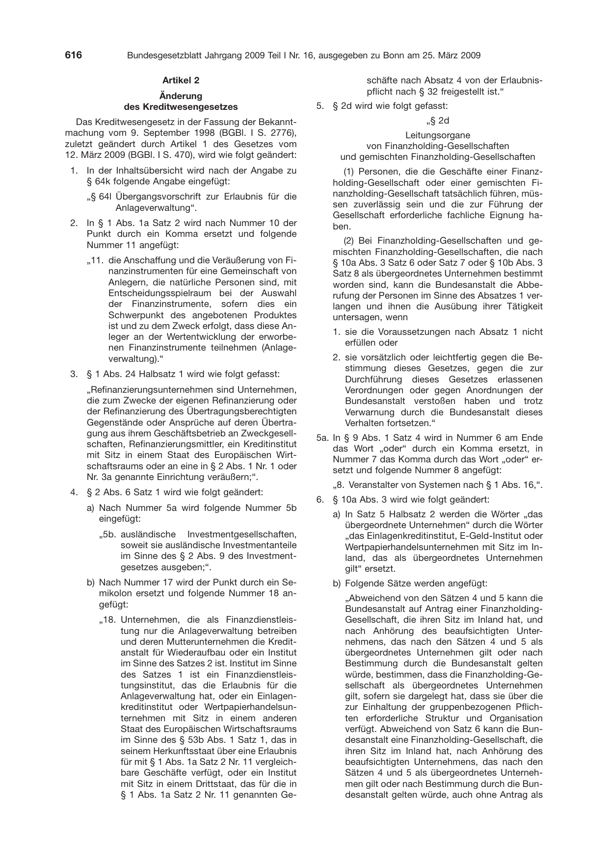 BGBl. 2009, Seite 616 — Originalseite als Abbildung