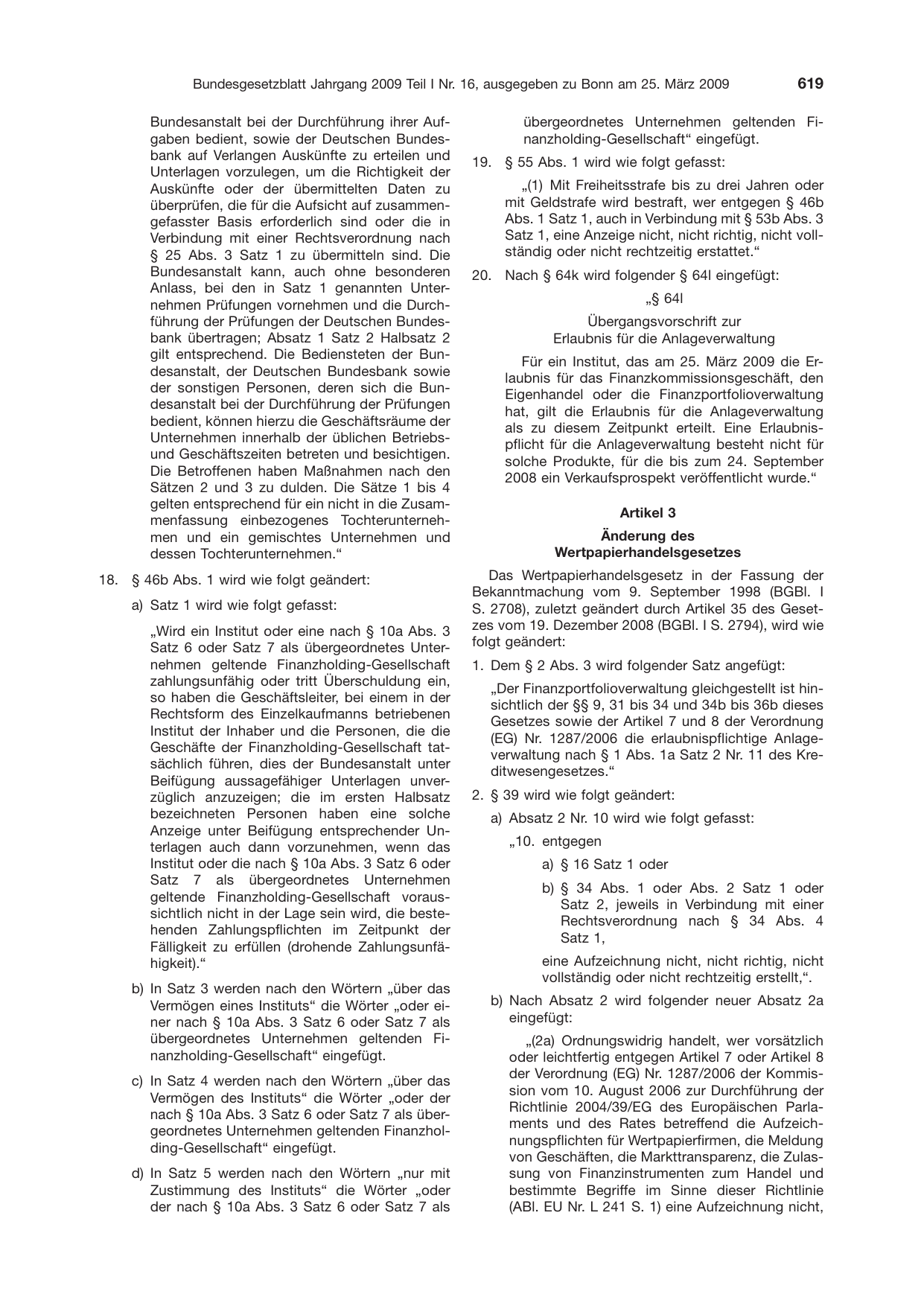 BGBl. 2009, Seite 619 — Originalseite als Abbildung