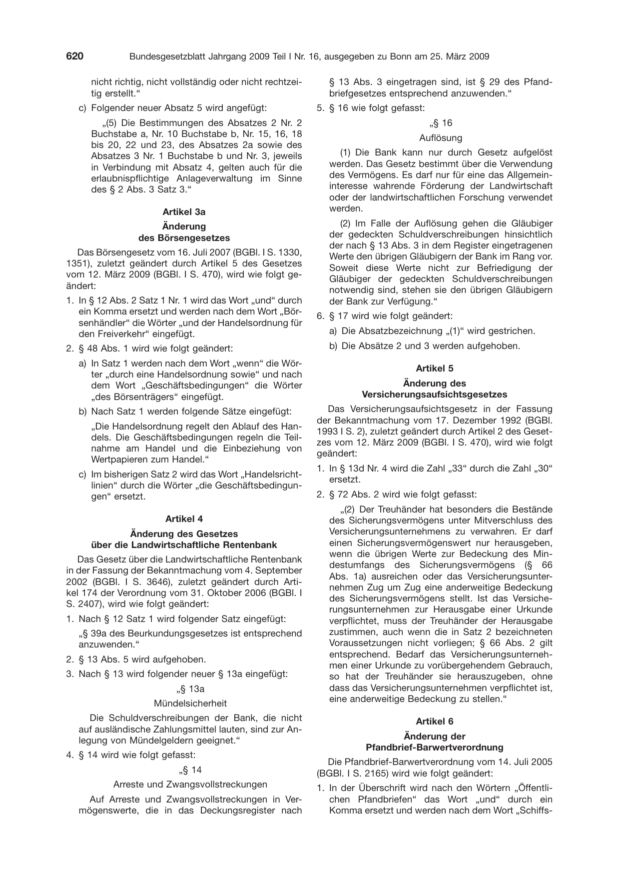 BGBl. 2009, Seite 620 — Originalseite als Abbildung