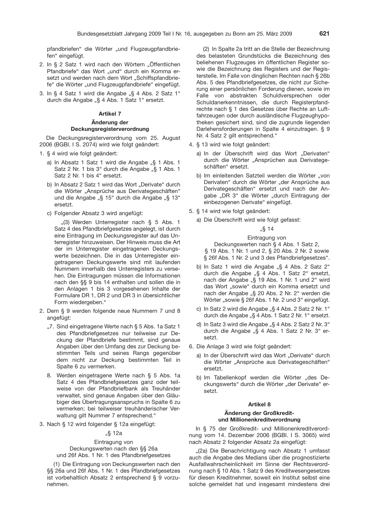 BGBl. 2009, Seite 621 — Originalseite als Abbildung