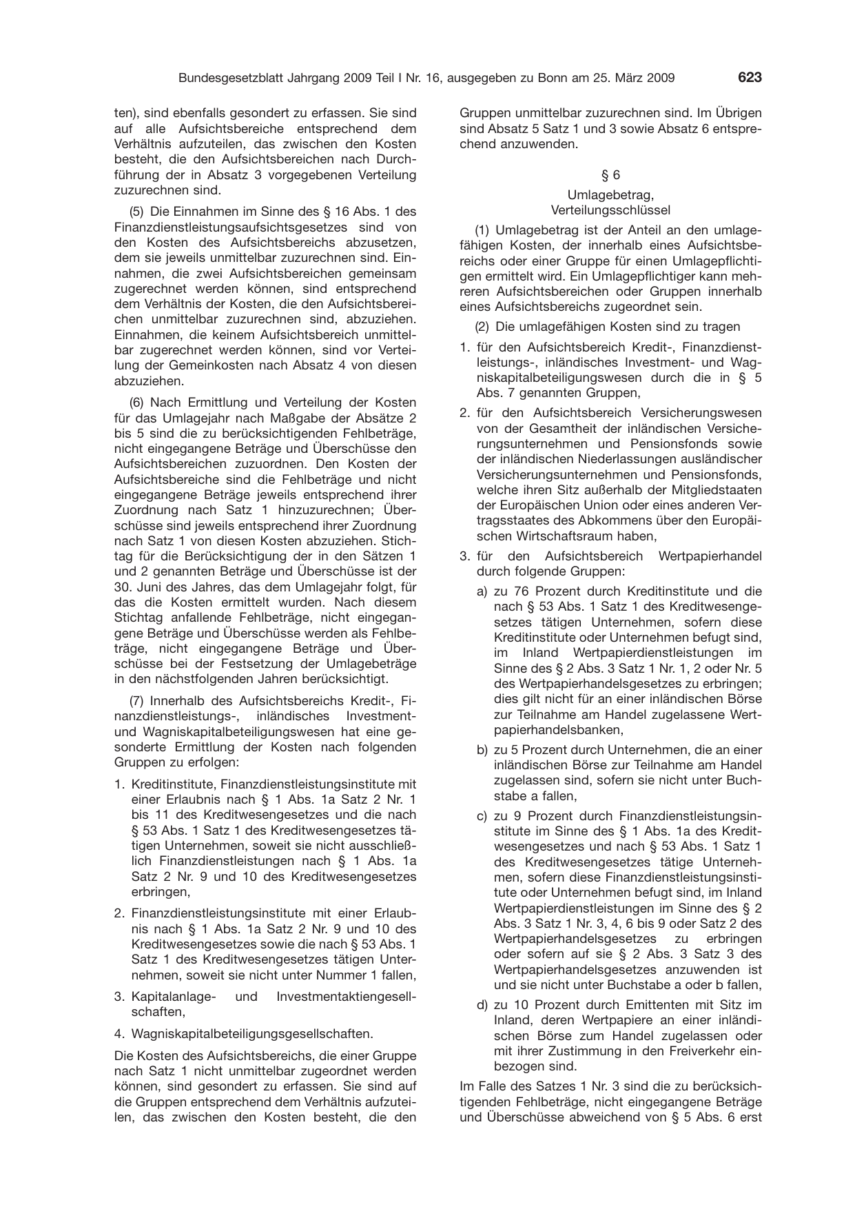 BGBl. 2009, Seite 623 — Originalseite als Abbildung
