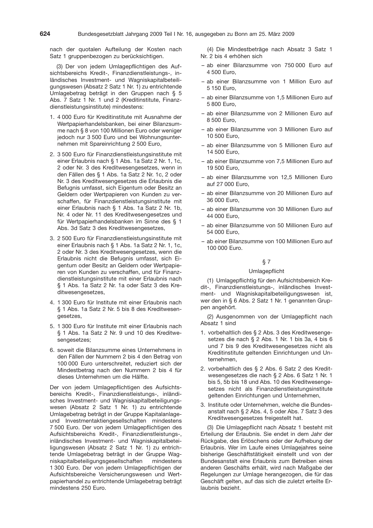 BGBl. 2009, Seite 624 — Originalseite als Abbildung