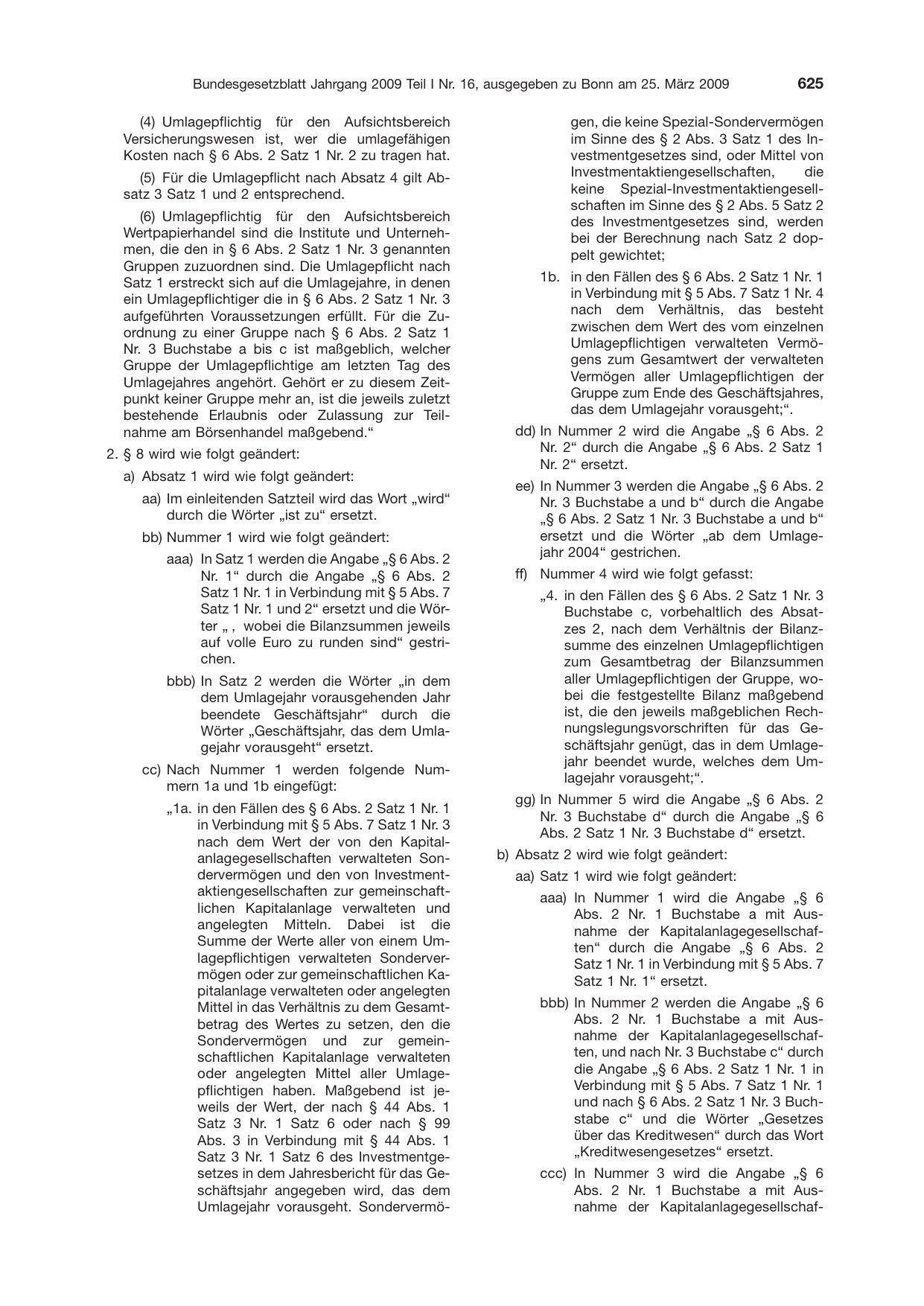 BGBl. 2009, Seite 625 — Originalseite als Abbildung