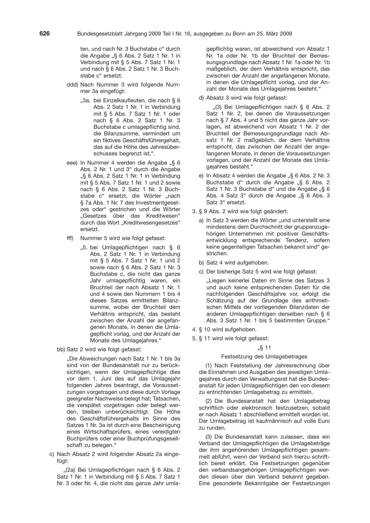 BGBl. 2009, Seite 626 — Originalseite als Abbildung