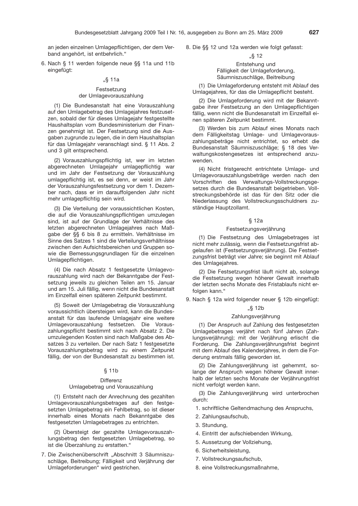 BGBl. 2009, Seite 627 — Originalseite als Abbildung