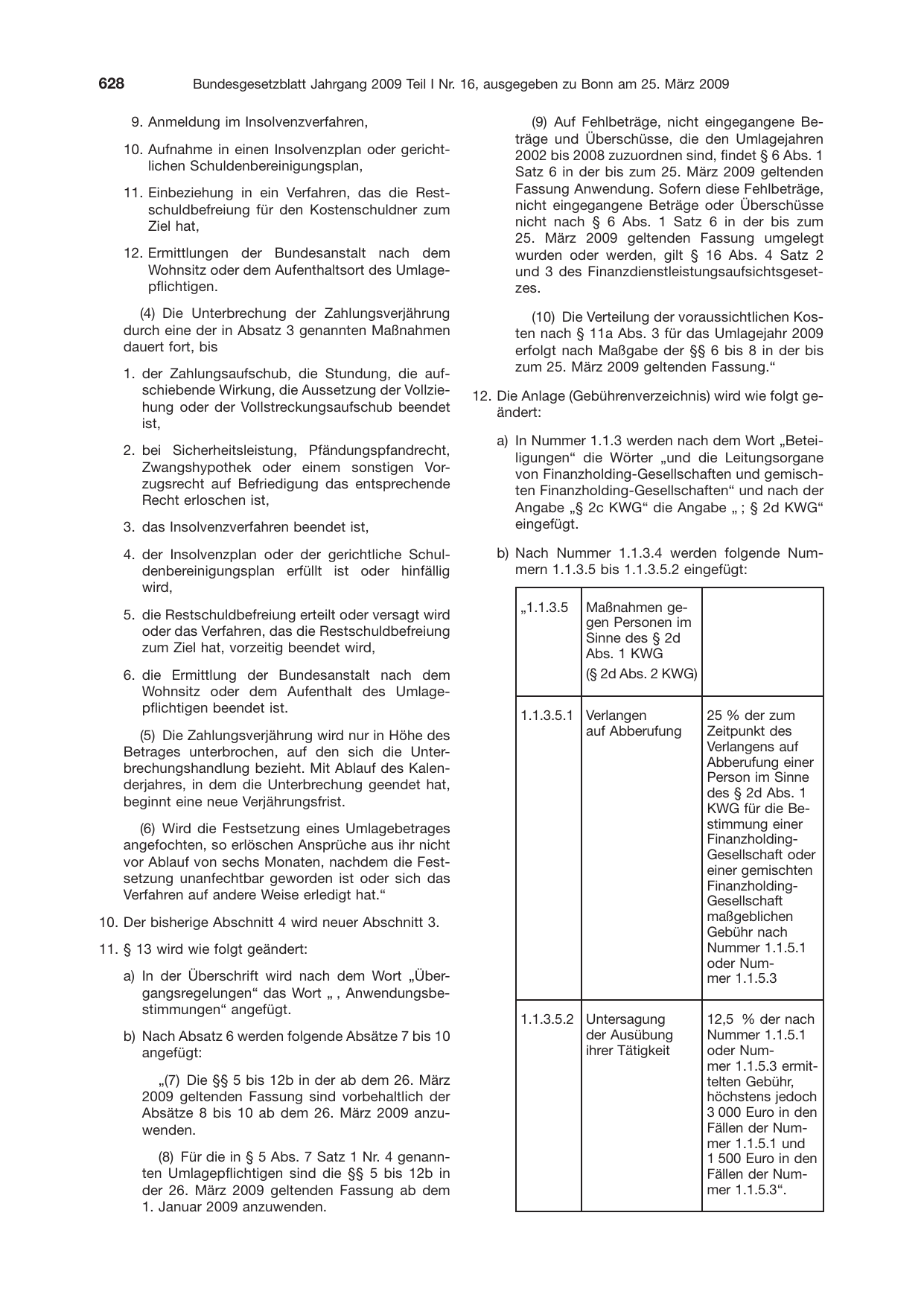BGBl. 2009, Seite 628 — Originalseite als Abbildung