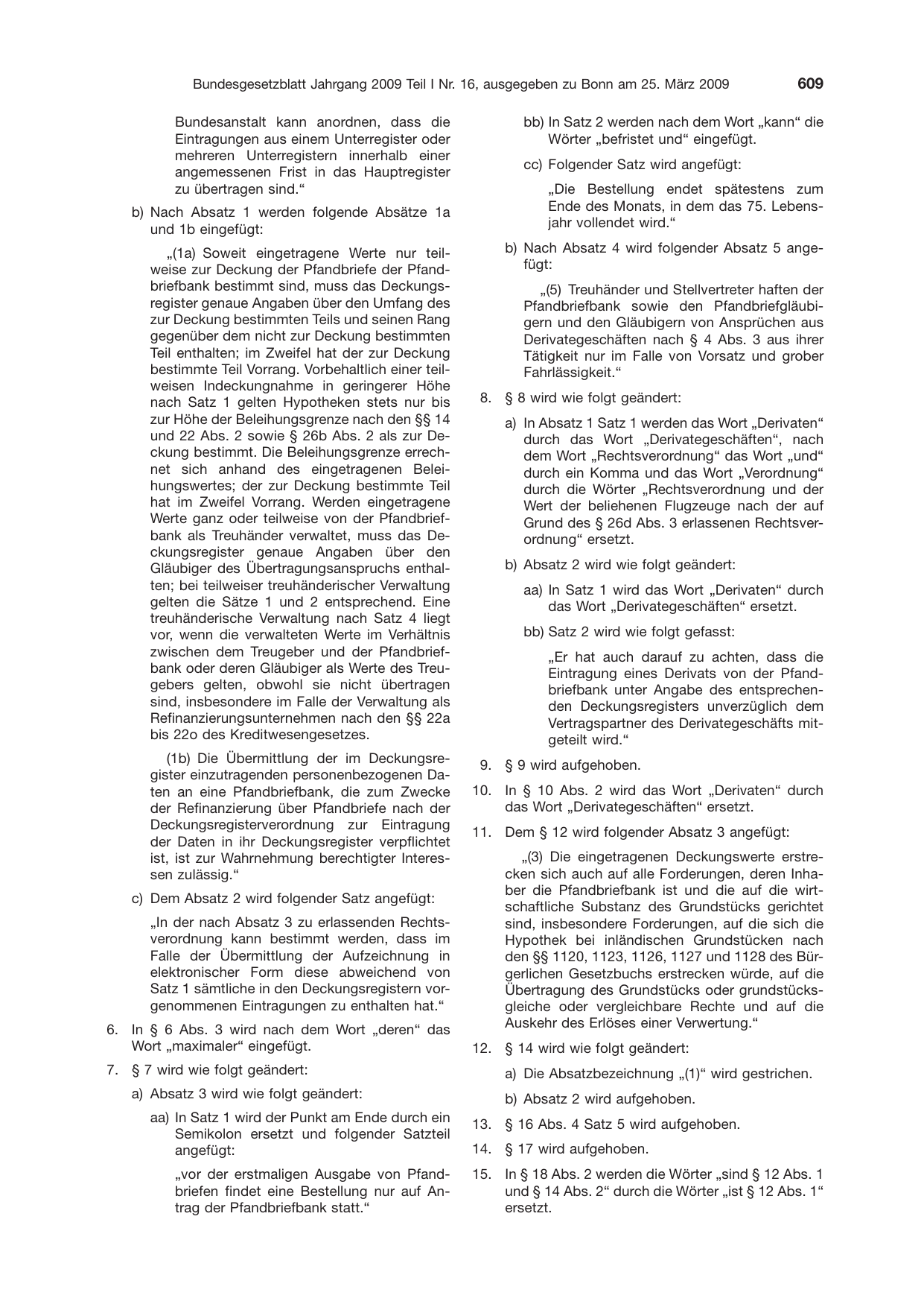 BGBl. 2009, Seite 609 — Originalseite als Abbildung