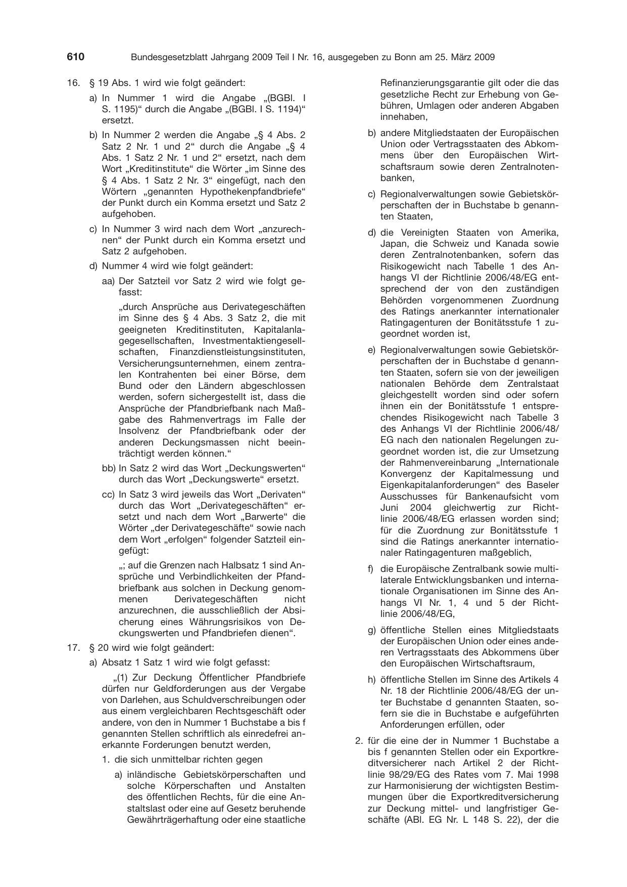 BGBl. 2009, Seite 610 — Originalseite als Abbildung