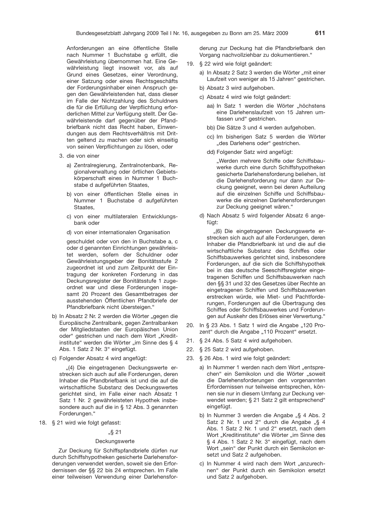 BGBl. 2009, Seite 611 — Originalseite als Abbildung