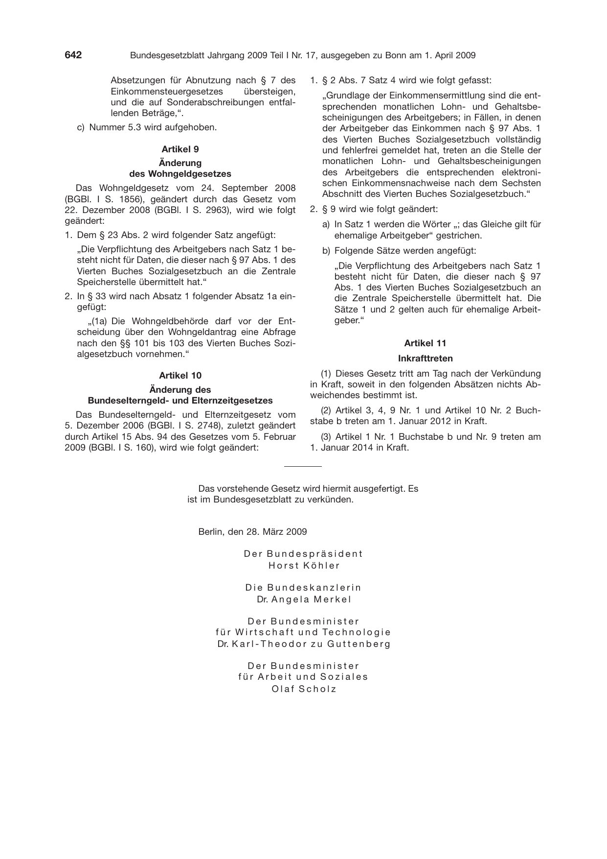 BGBl. 2009, Seite 642 — Originalseite als Abbildung
