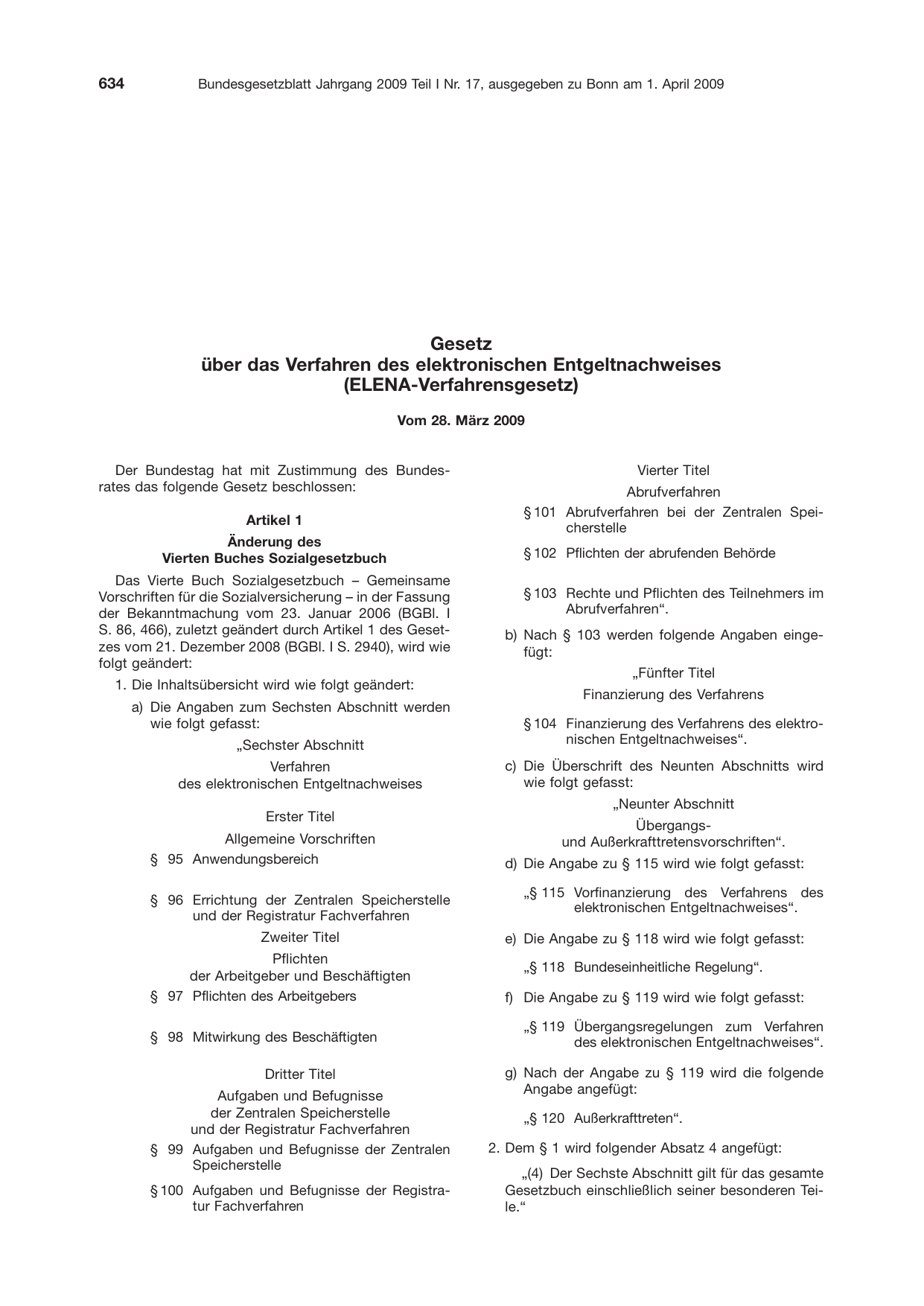 BGBl. 2009, Seite 634 — Originalseite als Abbildung
