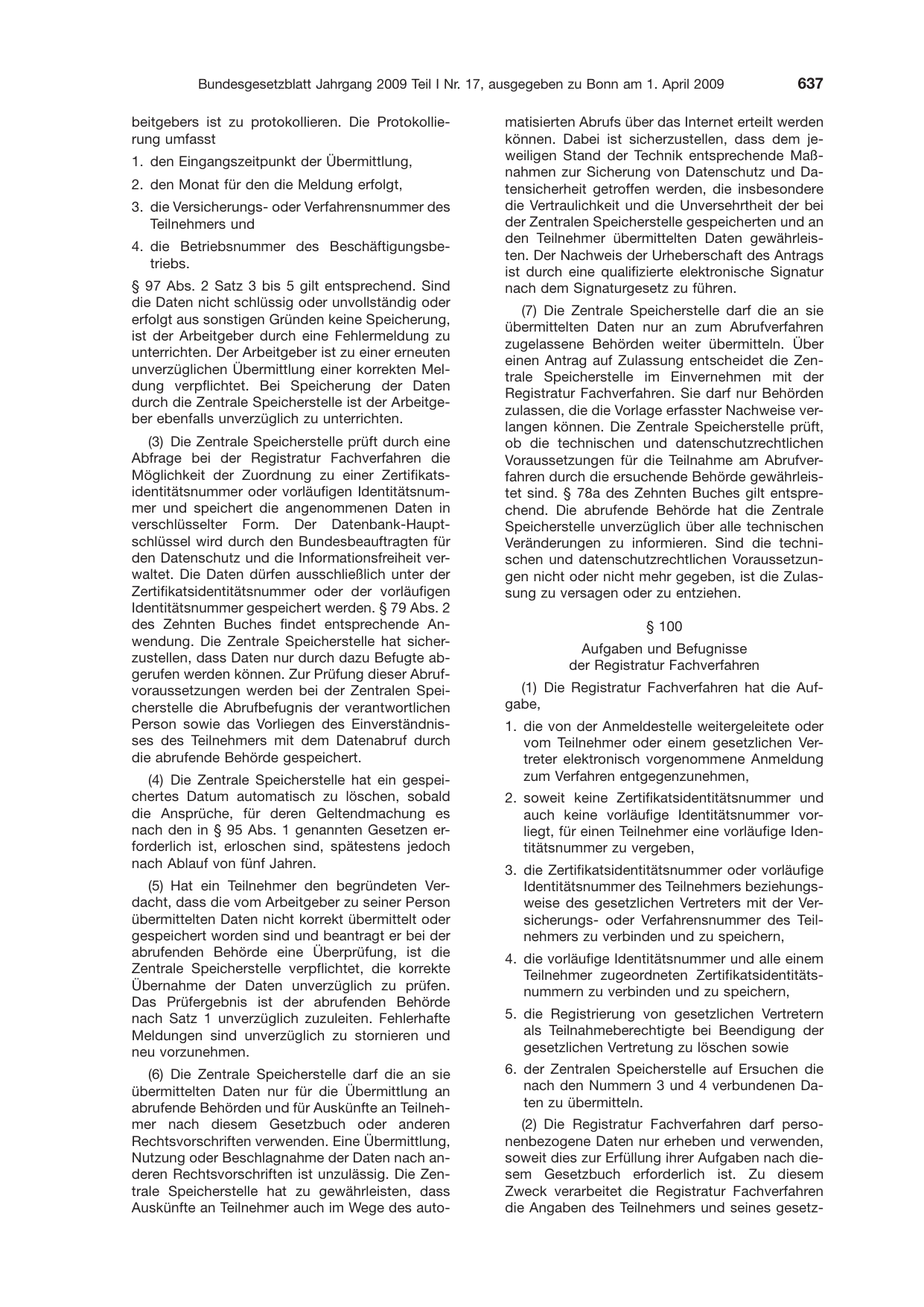 BGBl. 2009, Seite 637 — Originalseite als Abbildung