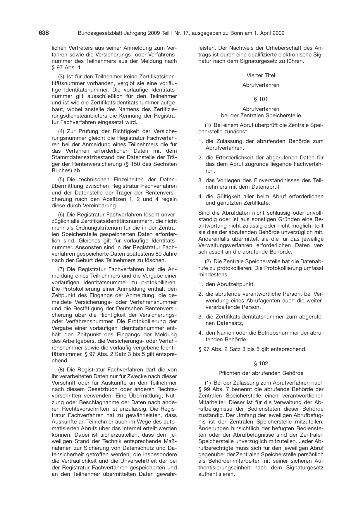 BGBl. 2009, Seite 638 — Originalseite als Abbildung