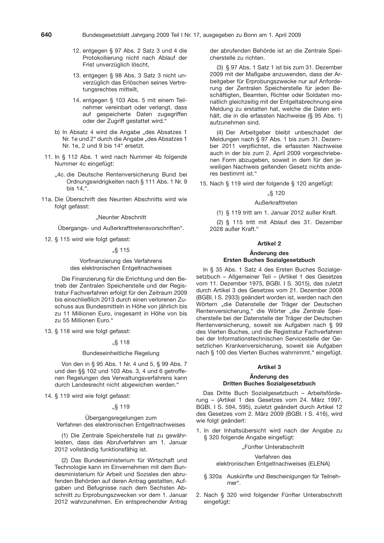 BGBl. 2009, Seite 640 — Originalseite als Abbildung