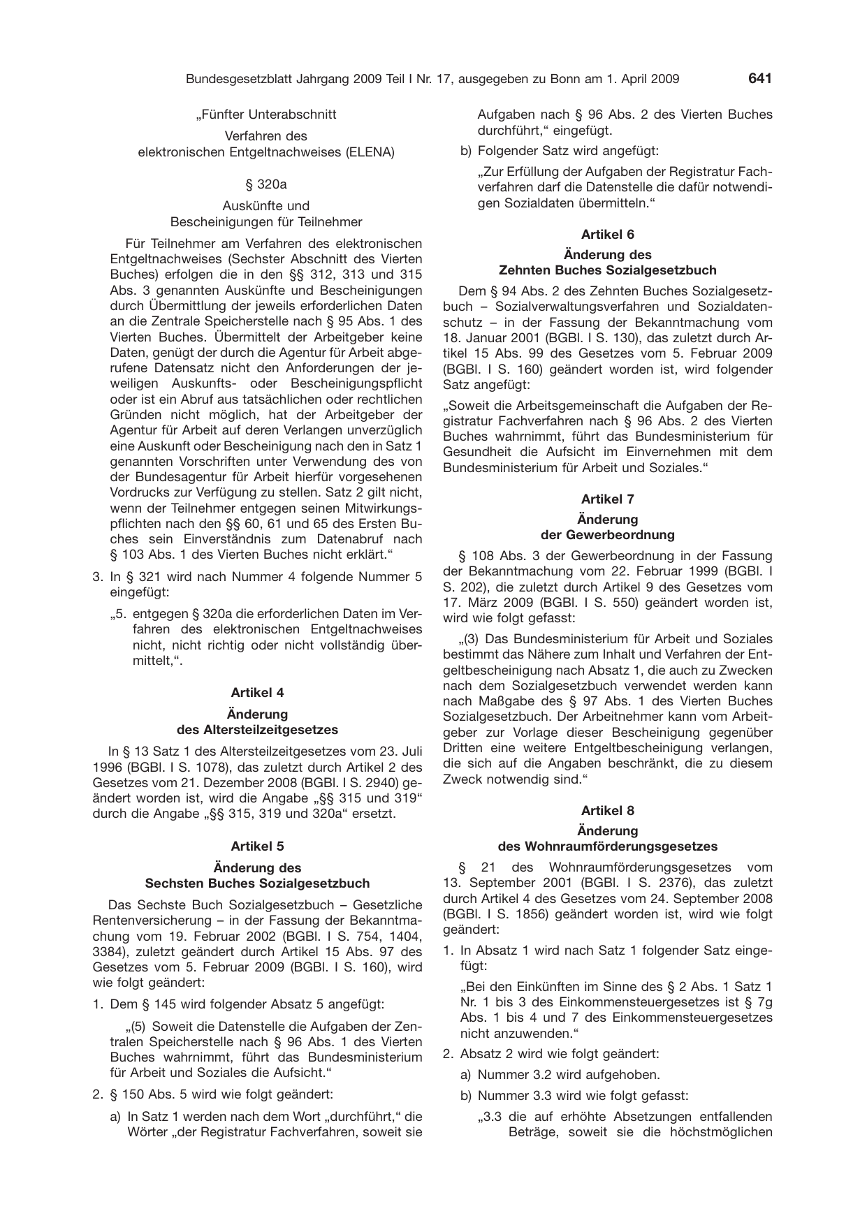 BGBl. 2009, Seite 641 — Originalseite als Abbildung
