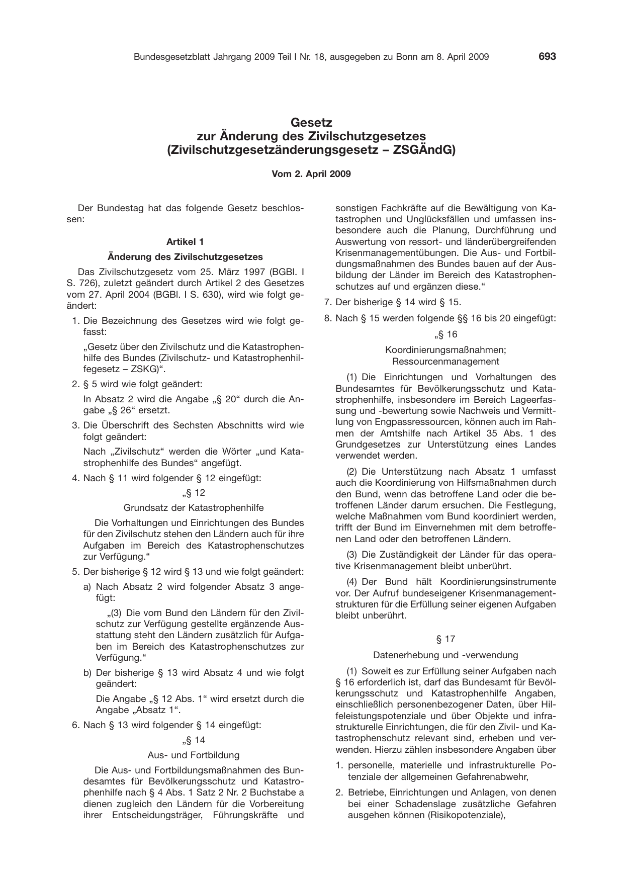BGBl. 2009, Seite 693 — Originalseite als Abbildung