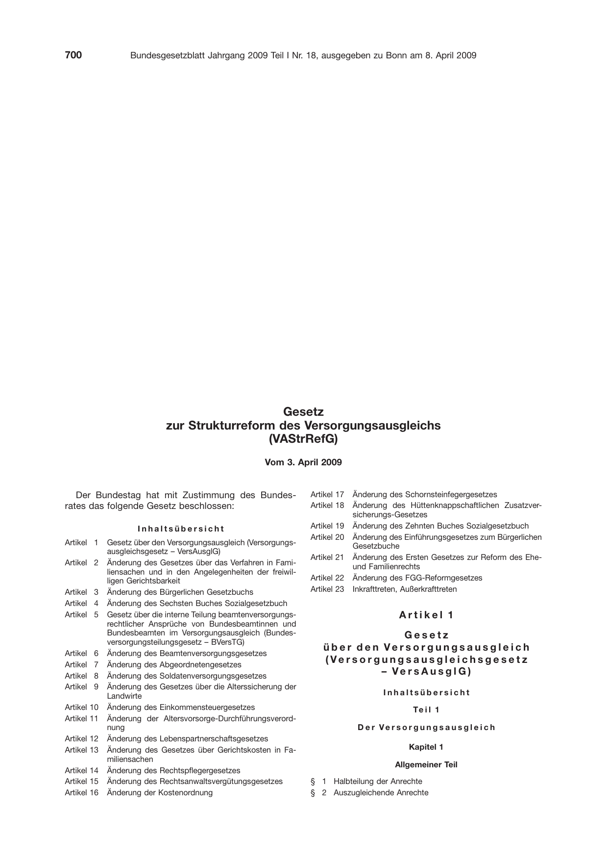 BGBl. 2009, Seite 700 — Originalseite als Abbildung
