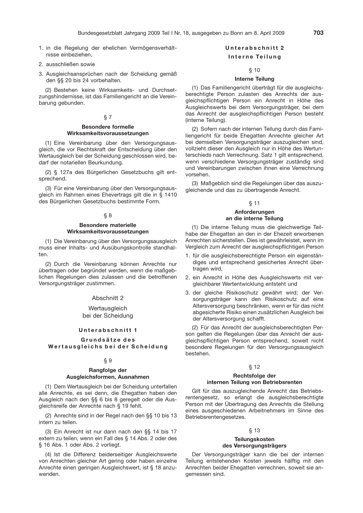 BGBl. 2009, Seite 703 — Originalseite als Abbildung