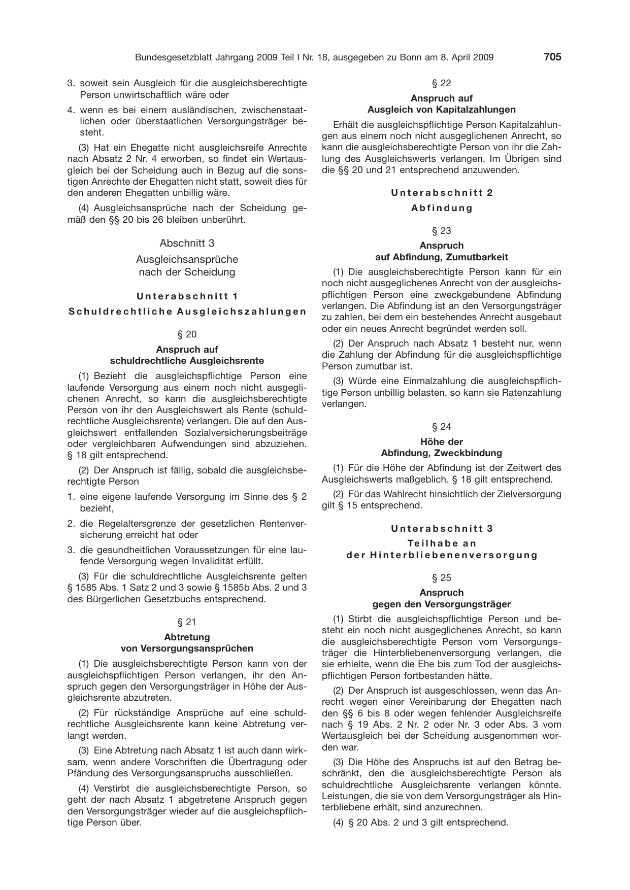 BGBl. 2009, Seite 705 — Originalseite als Abbildung