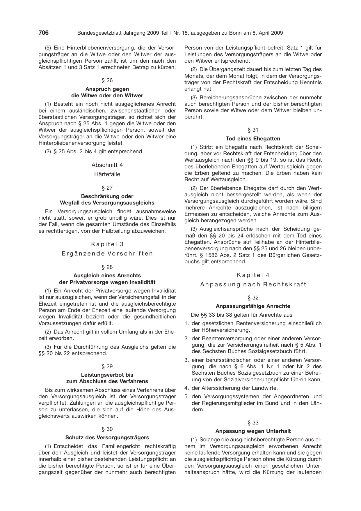 BGBl. 2009, Seite 706 — Originalseite als Abbildung