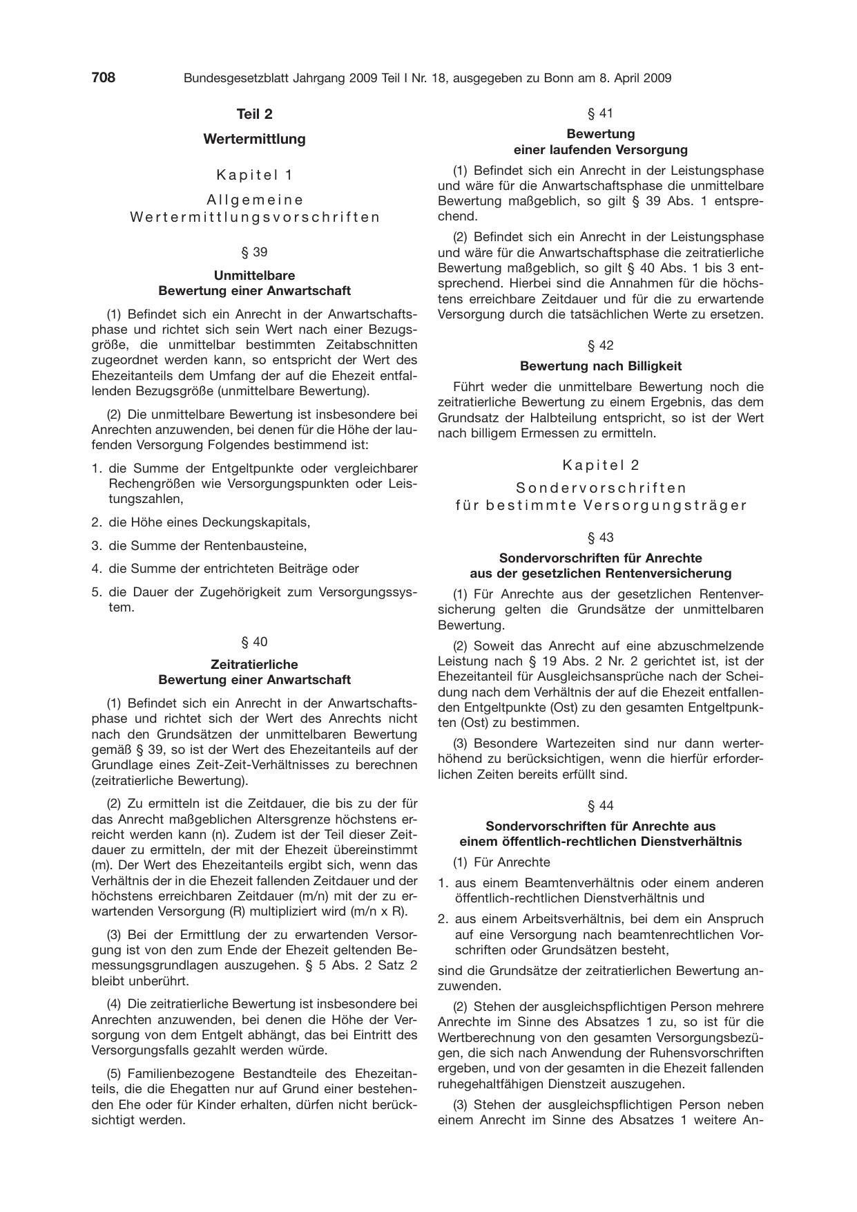 BGBl. 2009, Seite 708 — Originalseite als Abbildung