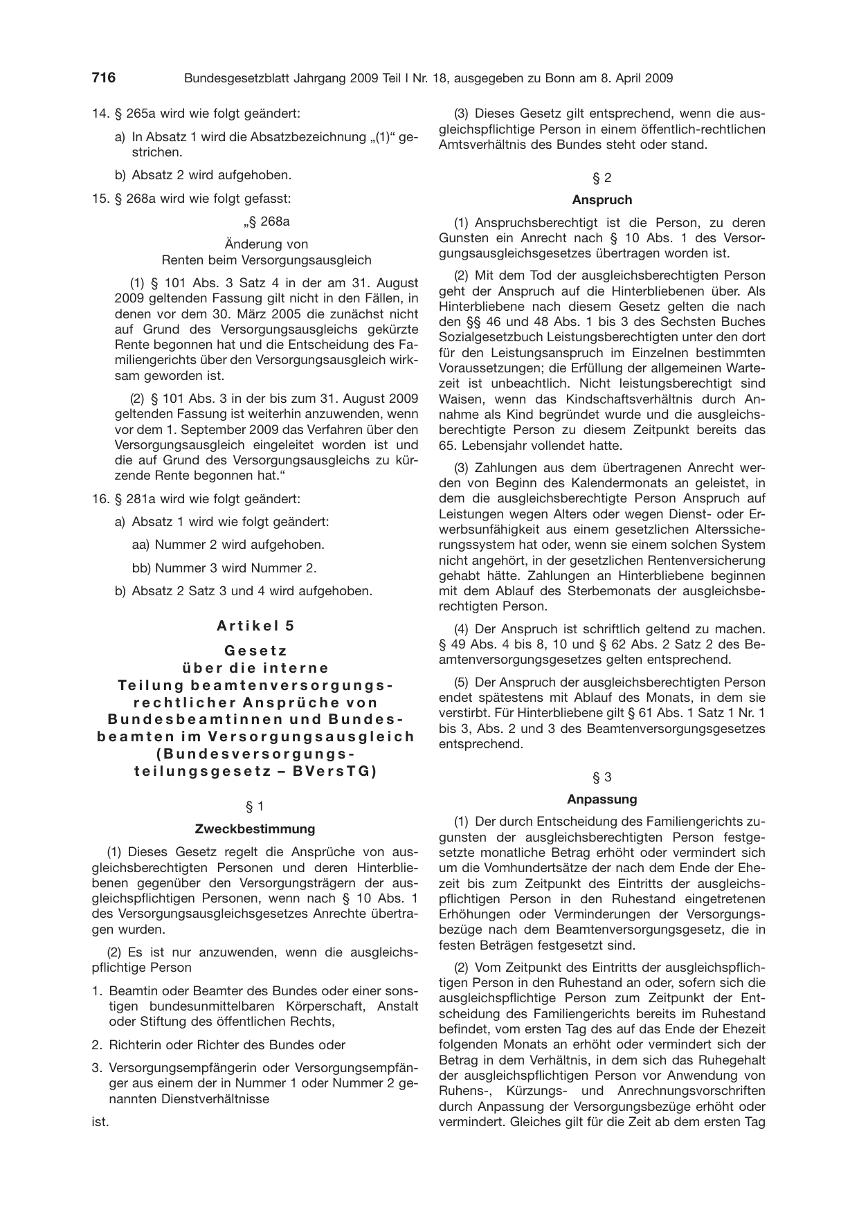 BGBl. 2009, Seite 716 — Originalseite als Abbildung