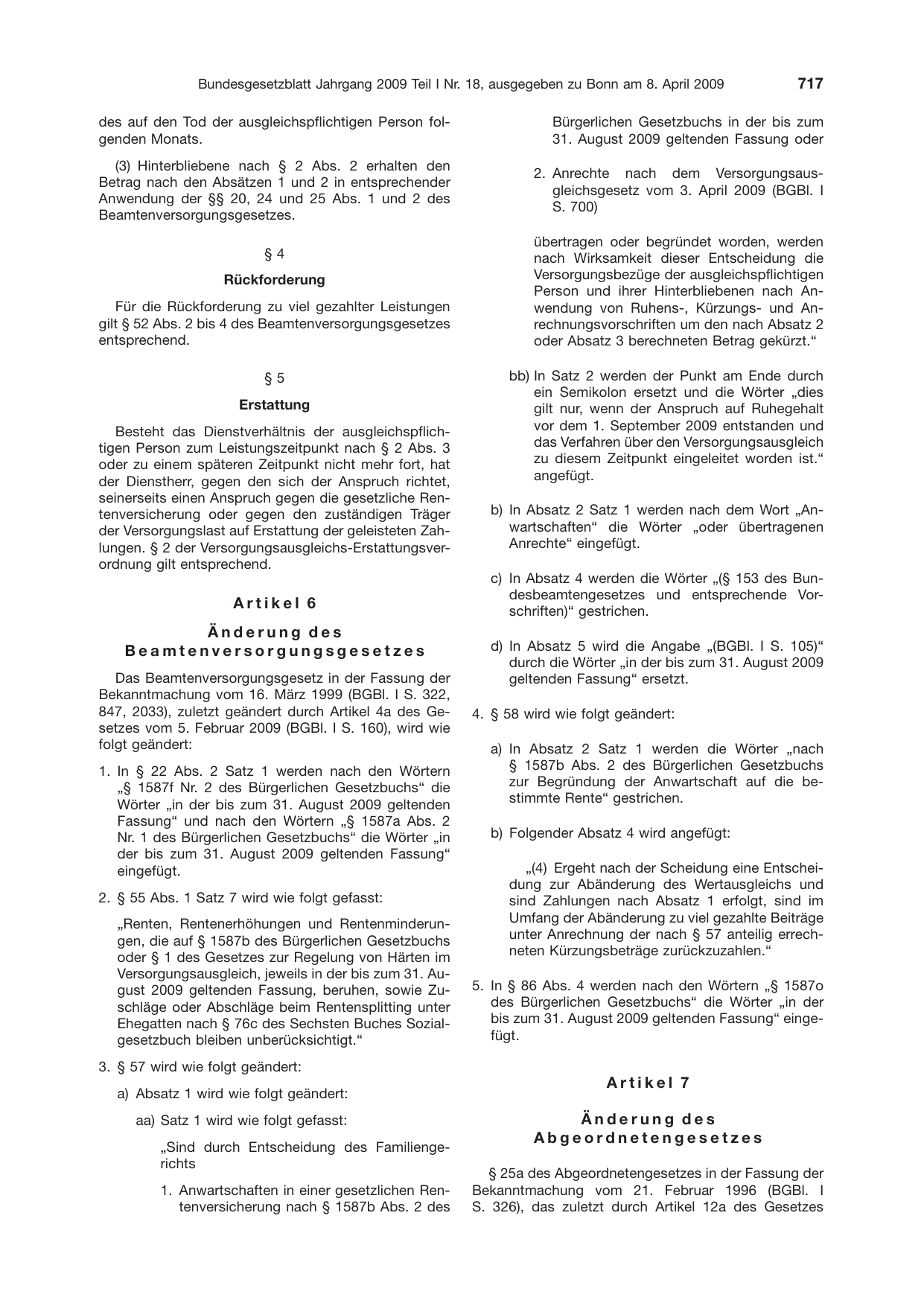 BGBl. 2009, Seite 717 — Originalseite als Abbildung