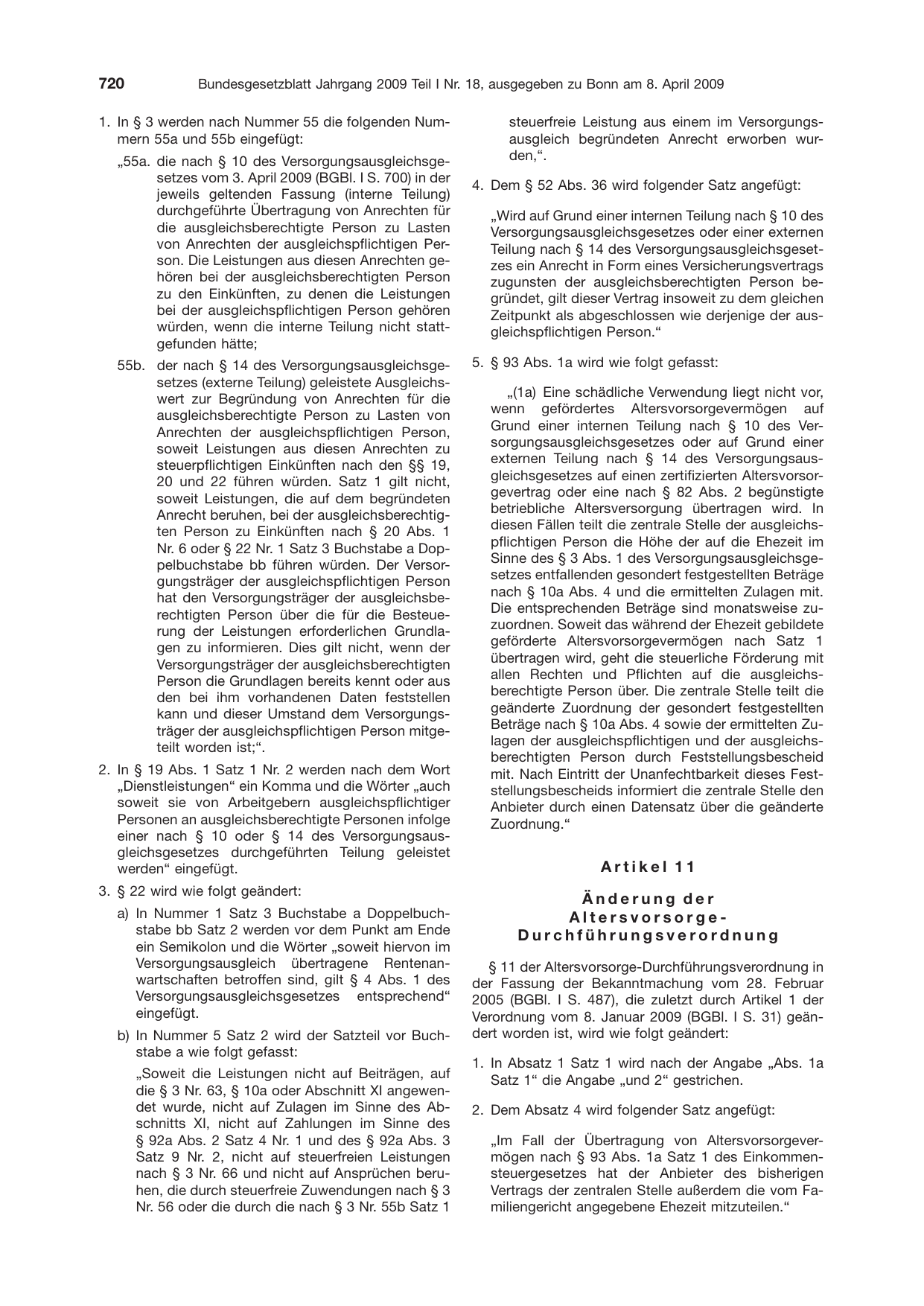BGBl. 2009, Seite 720 — Originalseite als Abbildung