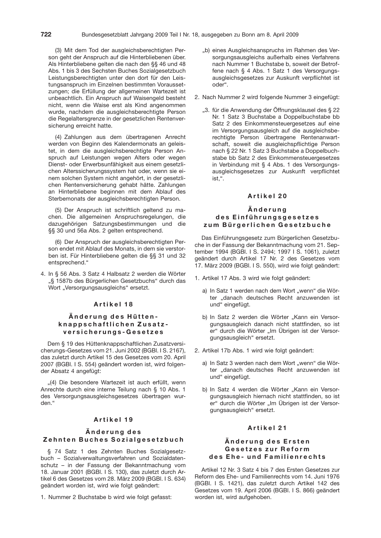 BGBl. 2009, Seite 722 — Originalseite als Abbildung