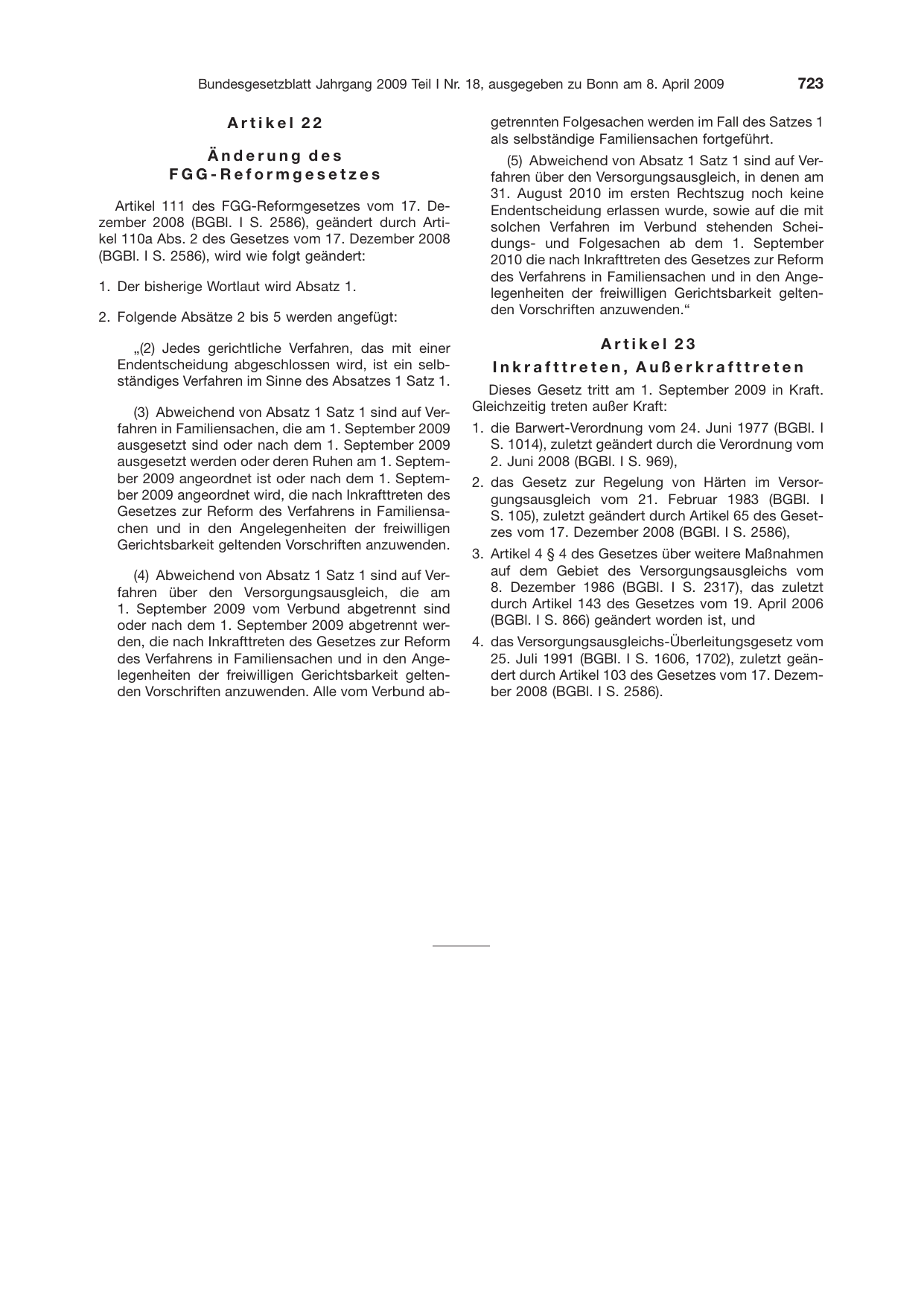 BGBl. 2009, Seite 723 — Originalseite als Abbildung