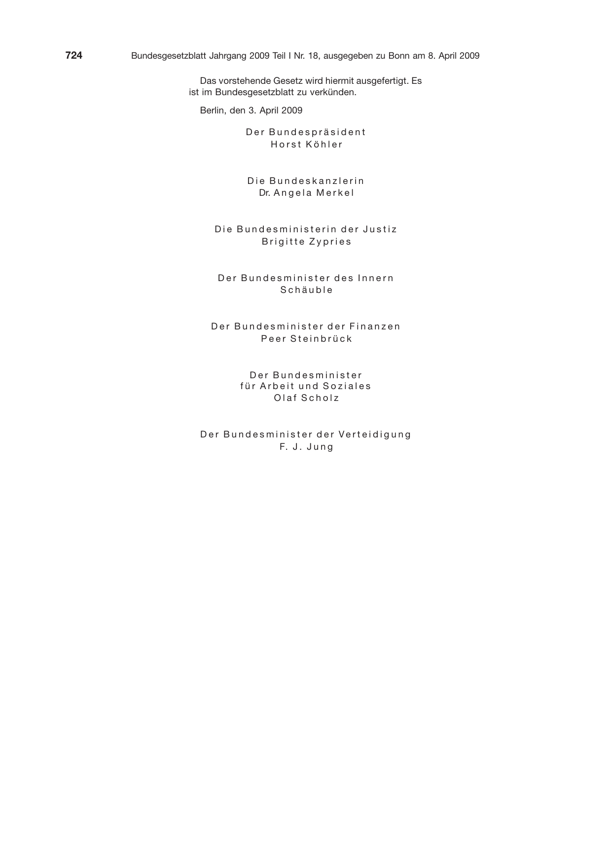 BGBl. 2009, Seite 724 — Originalseite als Abbildung