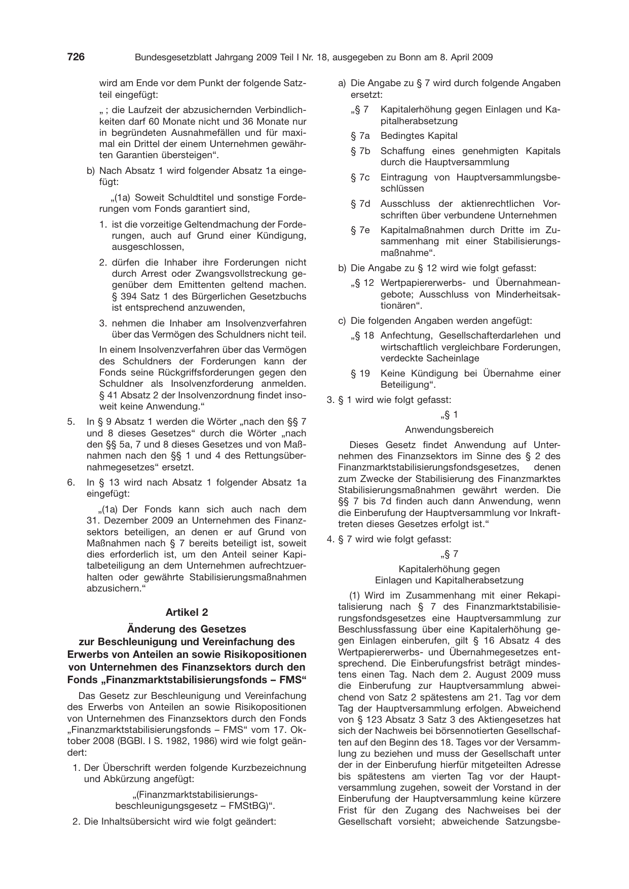 BGBl. 2009, Seite 726 — Originalseite als Abbildung