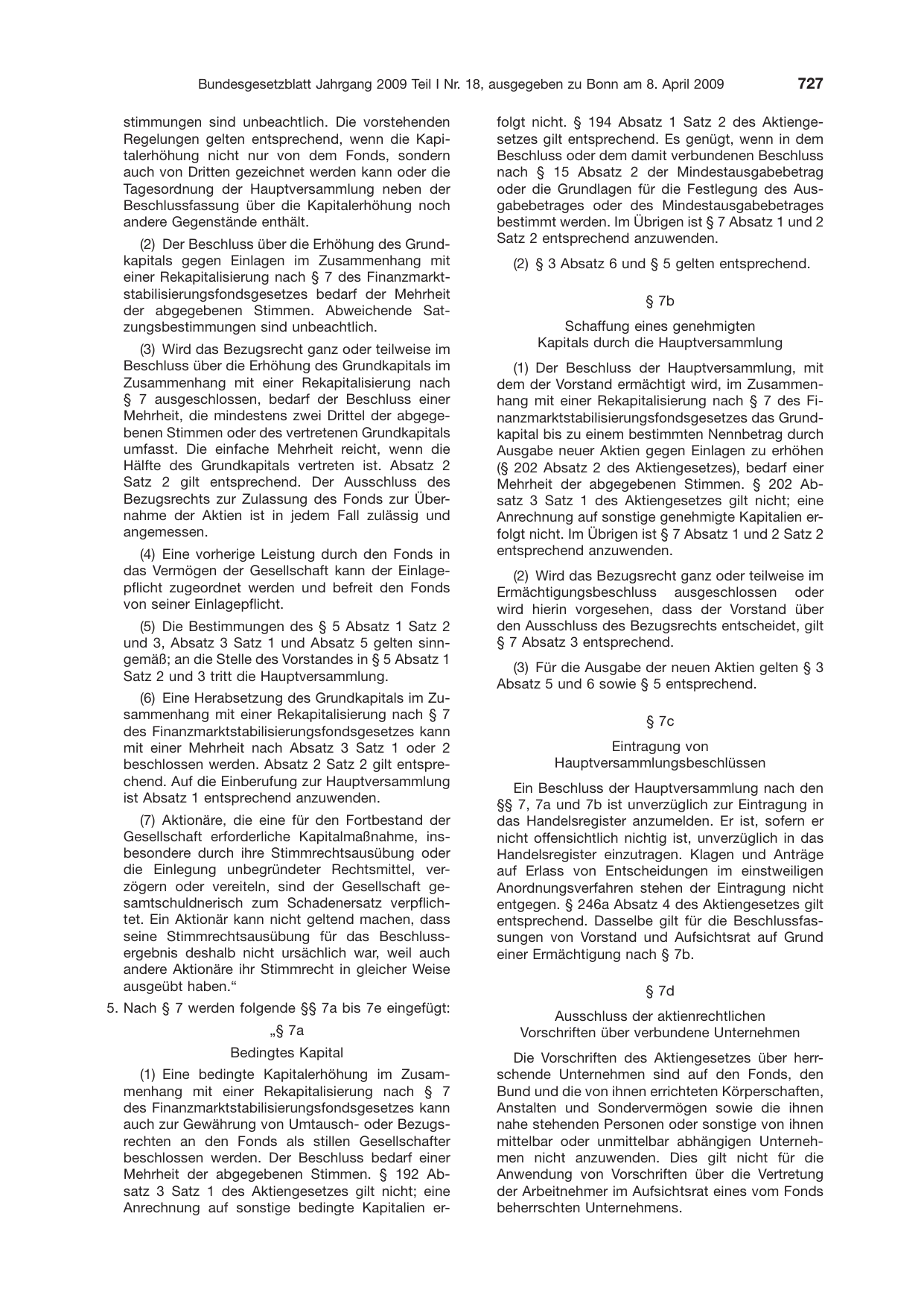 BGBl. 2009, Seite 727 — Originalseite als Abbildung