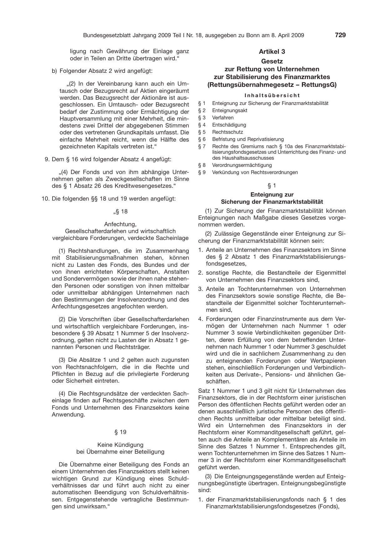 BGBl. 2009, Seite 729 — Originalseite als Abbildung