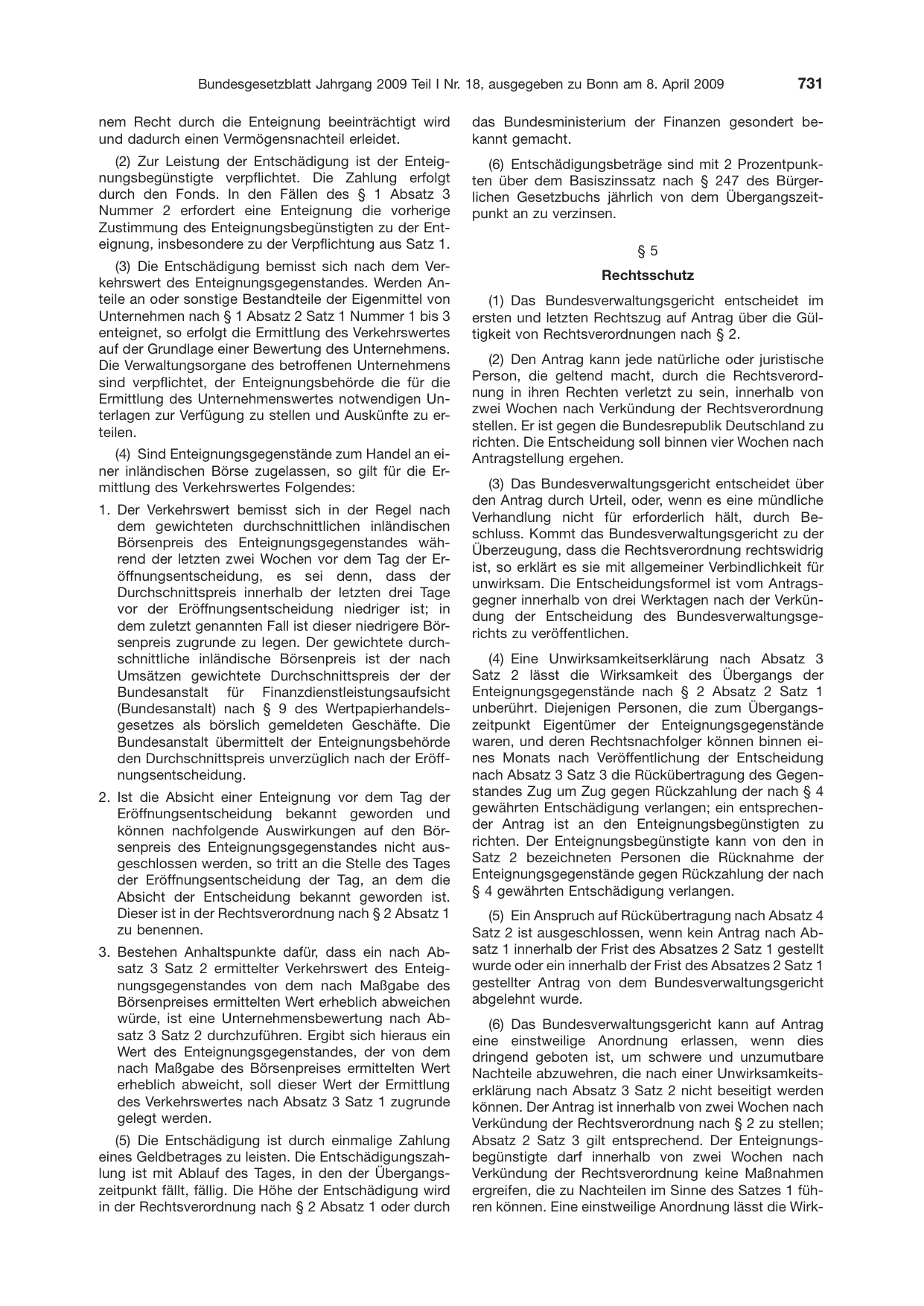 BGBl. 2009, Seite 731 — Originalseite als Abbildung