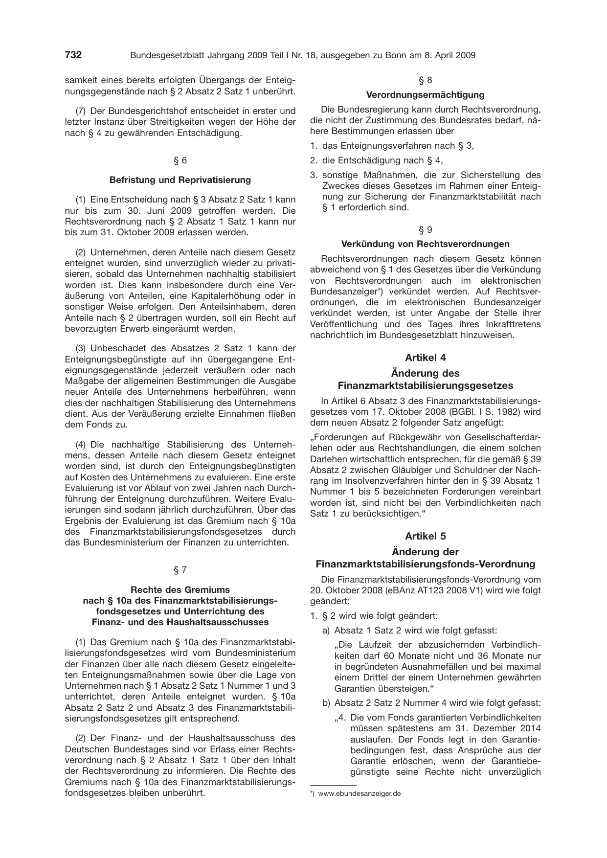 BGBl. 2009, Seite 732 — Originalseite als Abbildung