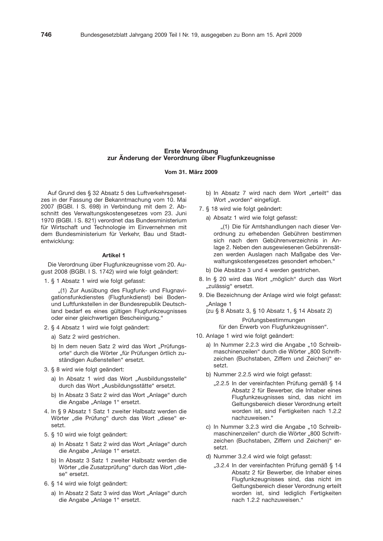 BGBl. 2009, Seite 746 — Originalseite als Abbildung
