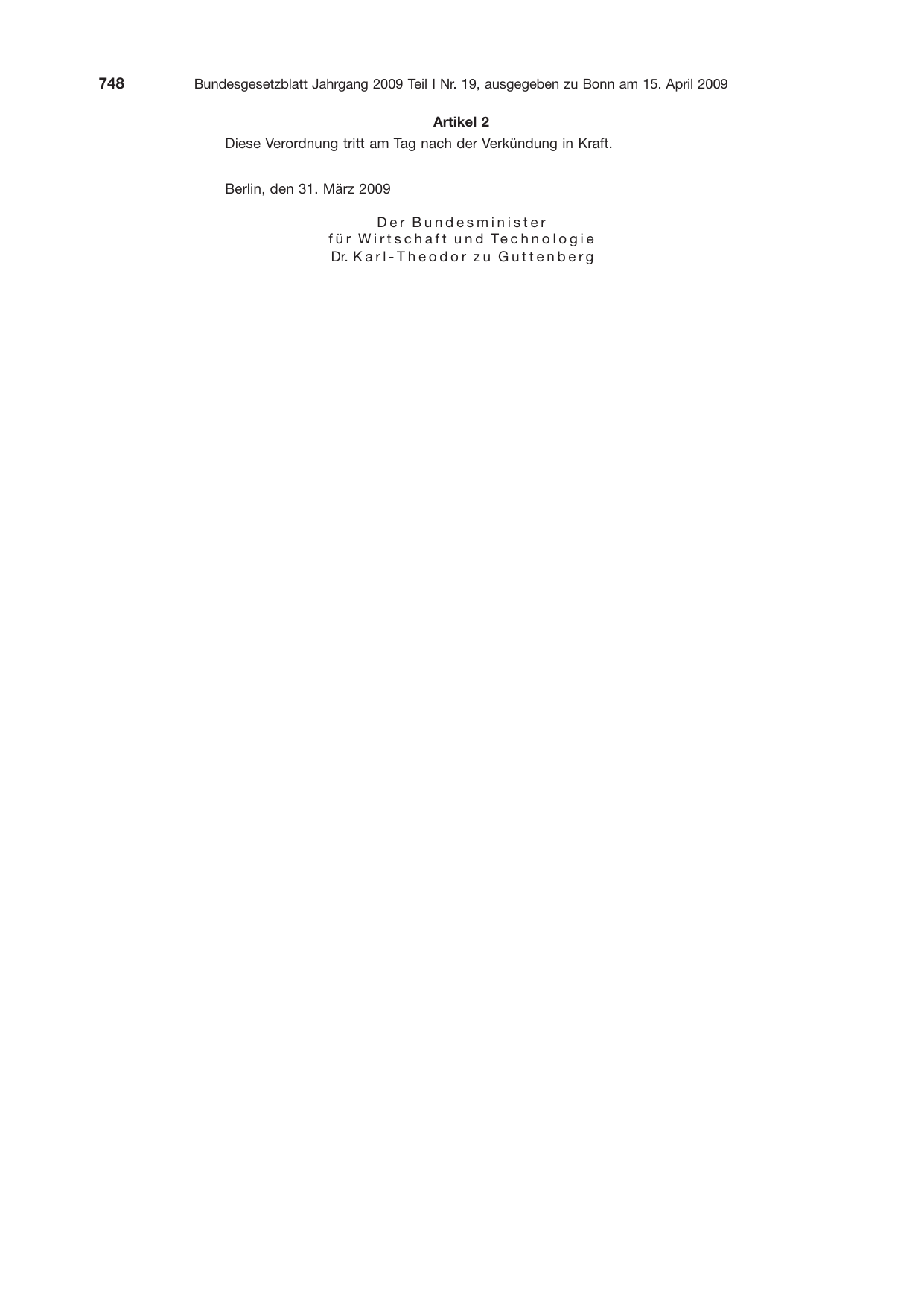 BGBl. 2009, Seite 748 — Originalseite als Abbildung